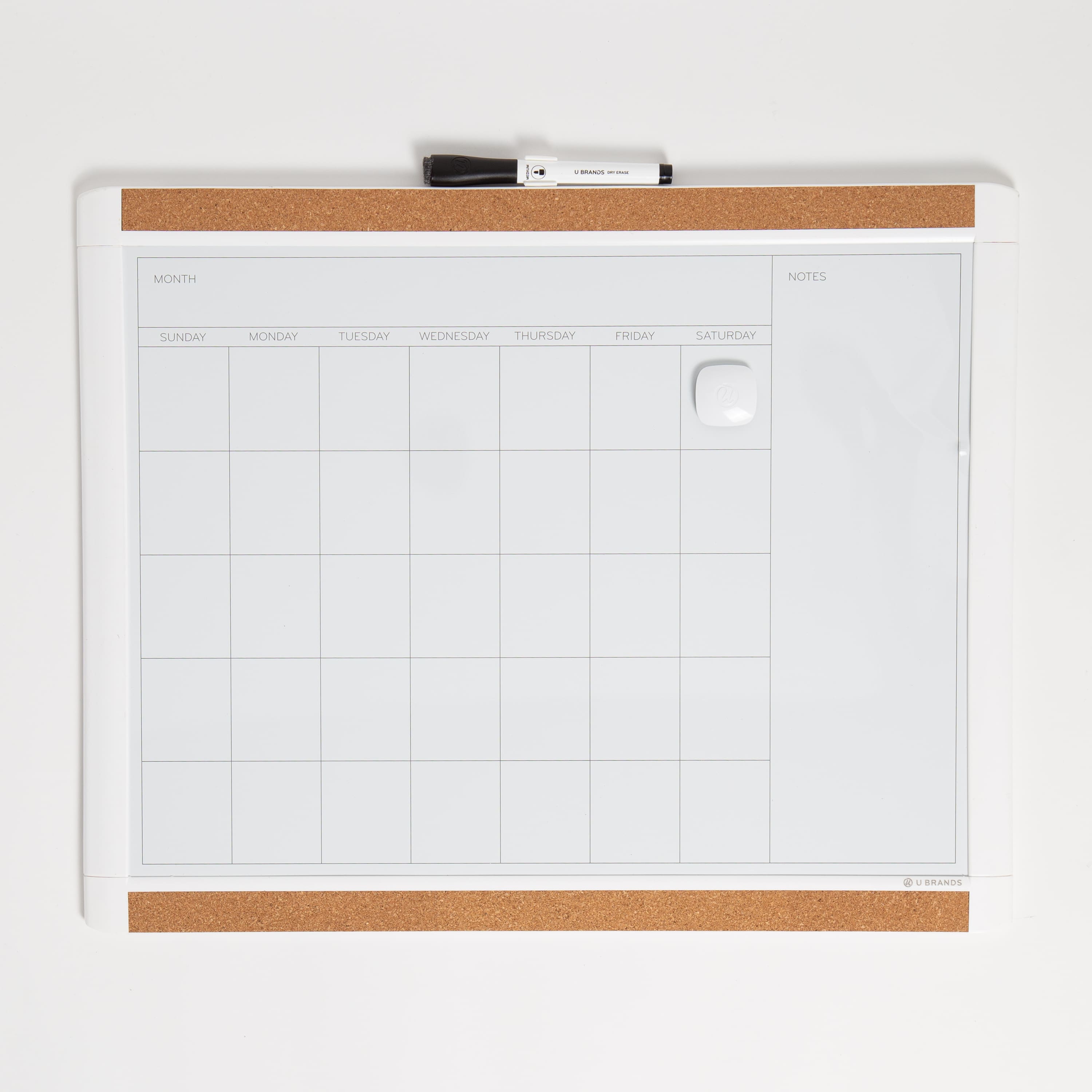 U Brands PINIT White 20&#x22; x 16&#x22; Magnetic Dry Erase Monthly Calendar Board