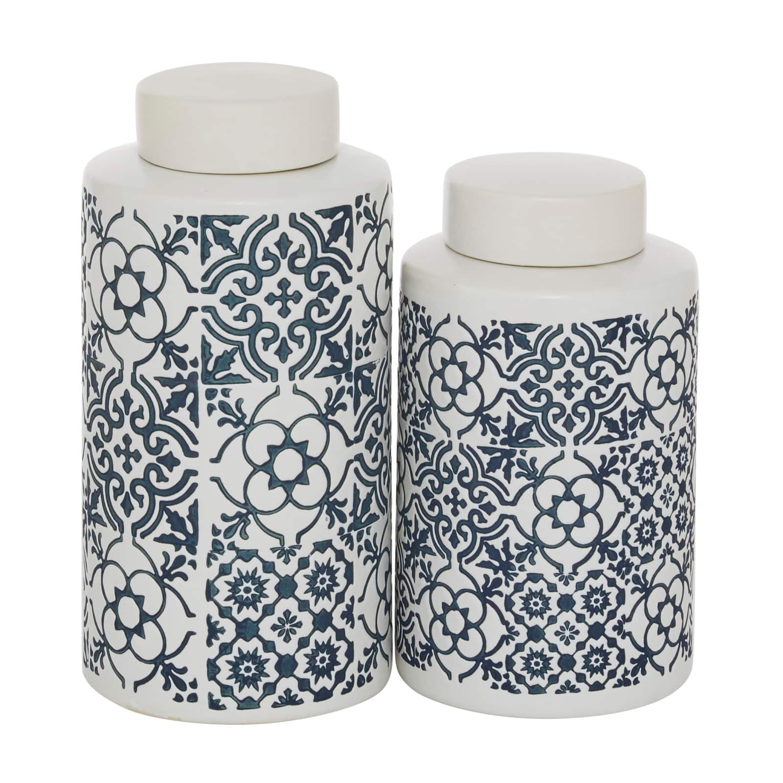 White &#x26; Blue Ceramic Country Cottage Decorative Jar Set