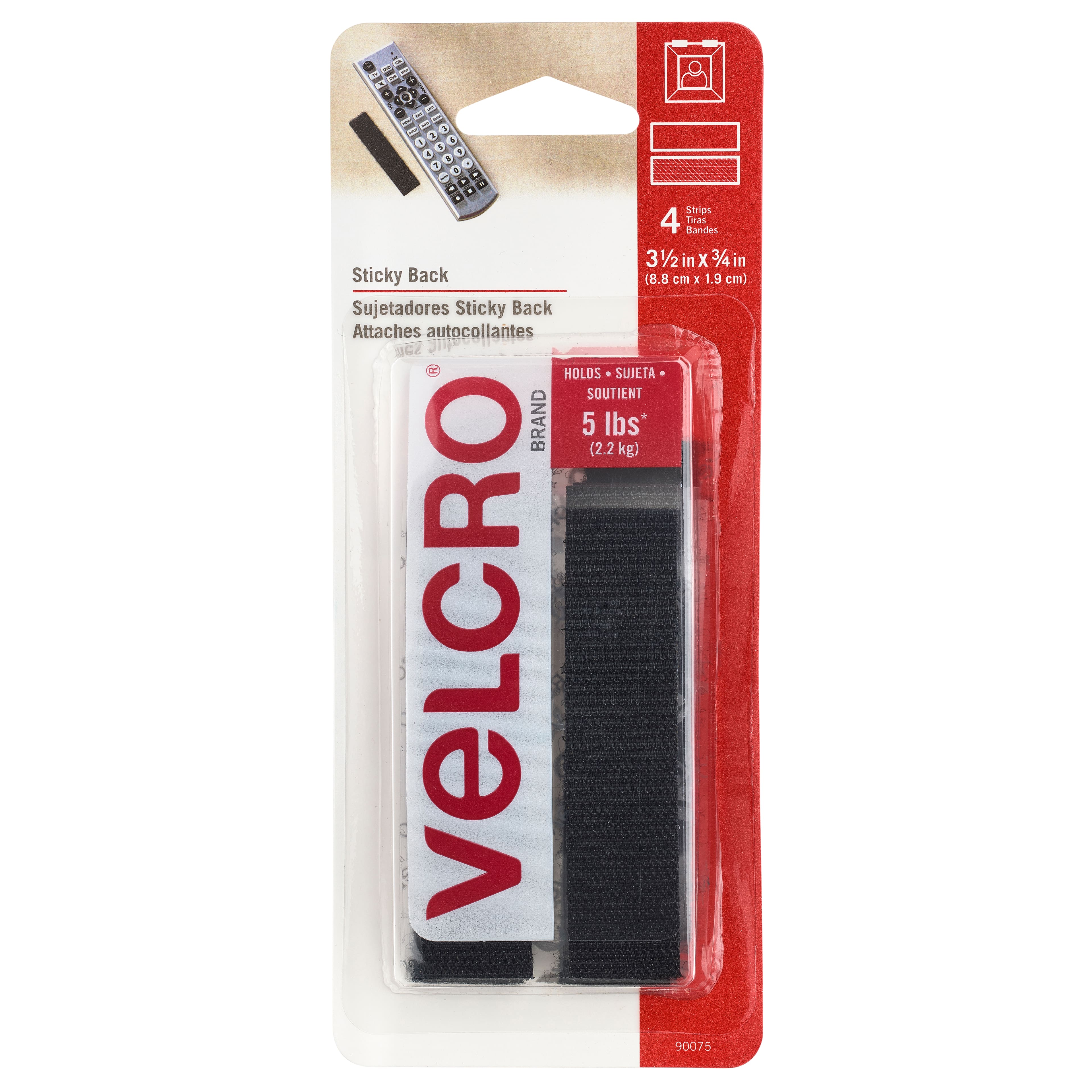 Velcro Sticky Back General Purpose Adhesive Fasteners, Black Strips - 4 sets