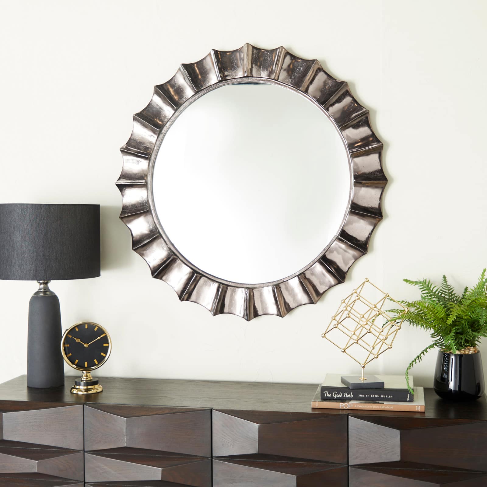 Black Modern Wall Mirror, 35&#x22; x 2&#x22; x 35&#x22;
