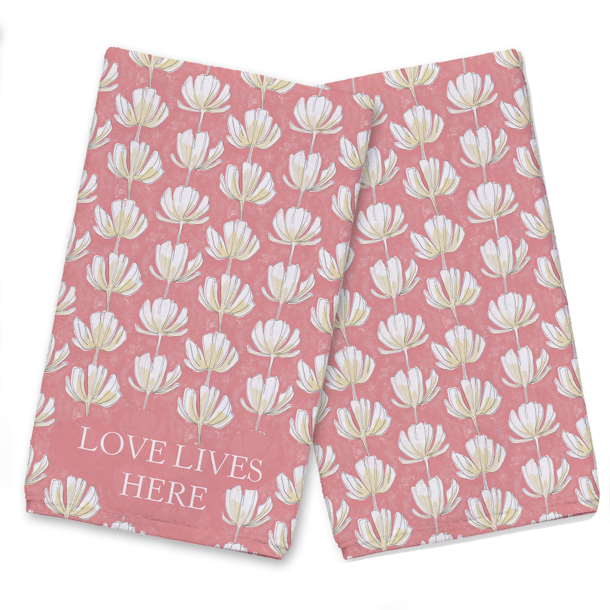 Love Lives Here Pink Floral Tea Towel Set