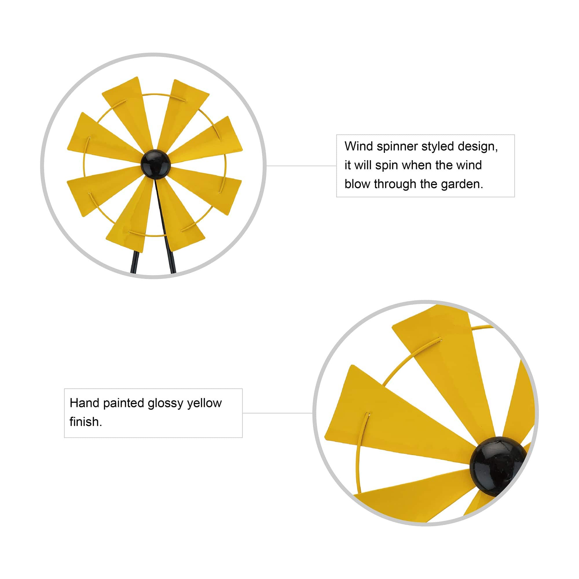 Glitzhome&#xAE; 3.5ft Yellow Metal Wind Spinner Yard Stake