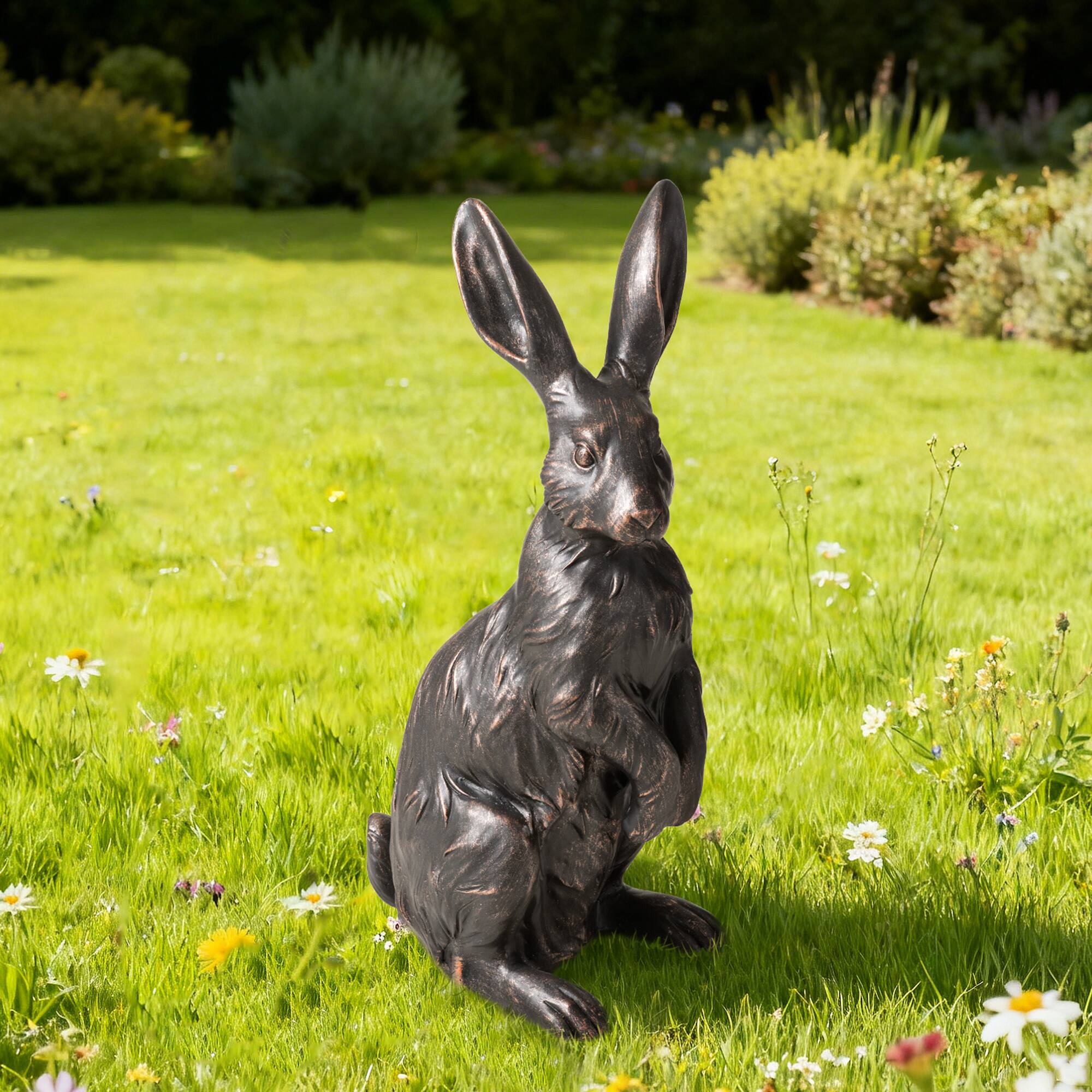 Glitzhome® 23" MGO Bronze Standing Rabbit Statue