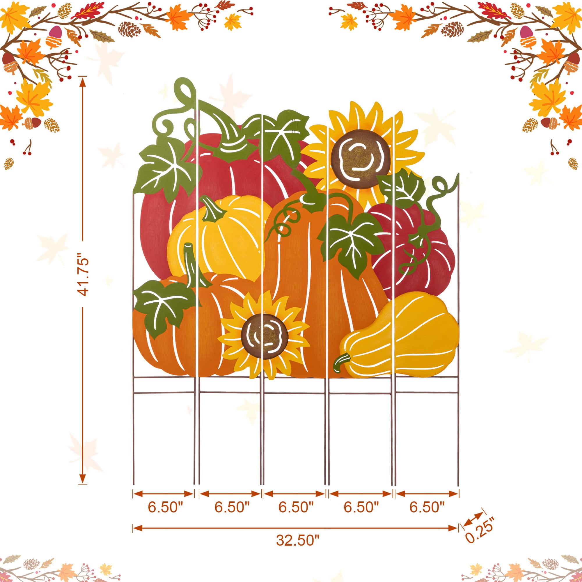 Glitzhome&#xAE; 41.75&#x22; Fall Metal Pumpkin Patch Combo Yard Stake