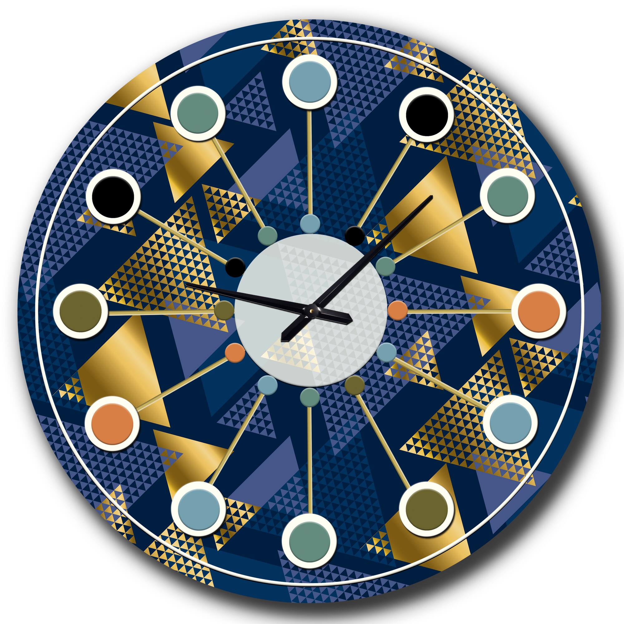 Designart 'Retro Luxury Waves In Gold And Blue Ix Mid-Century Modern Wall Clock