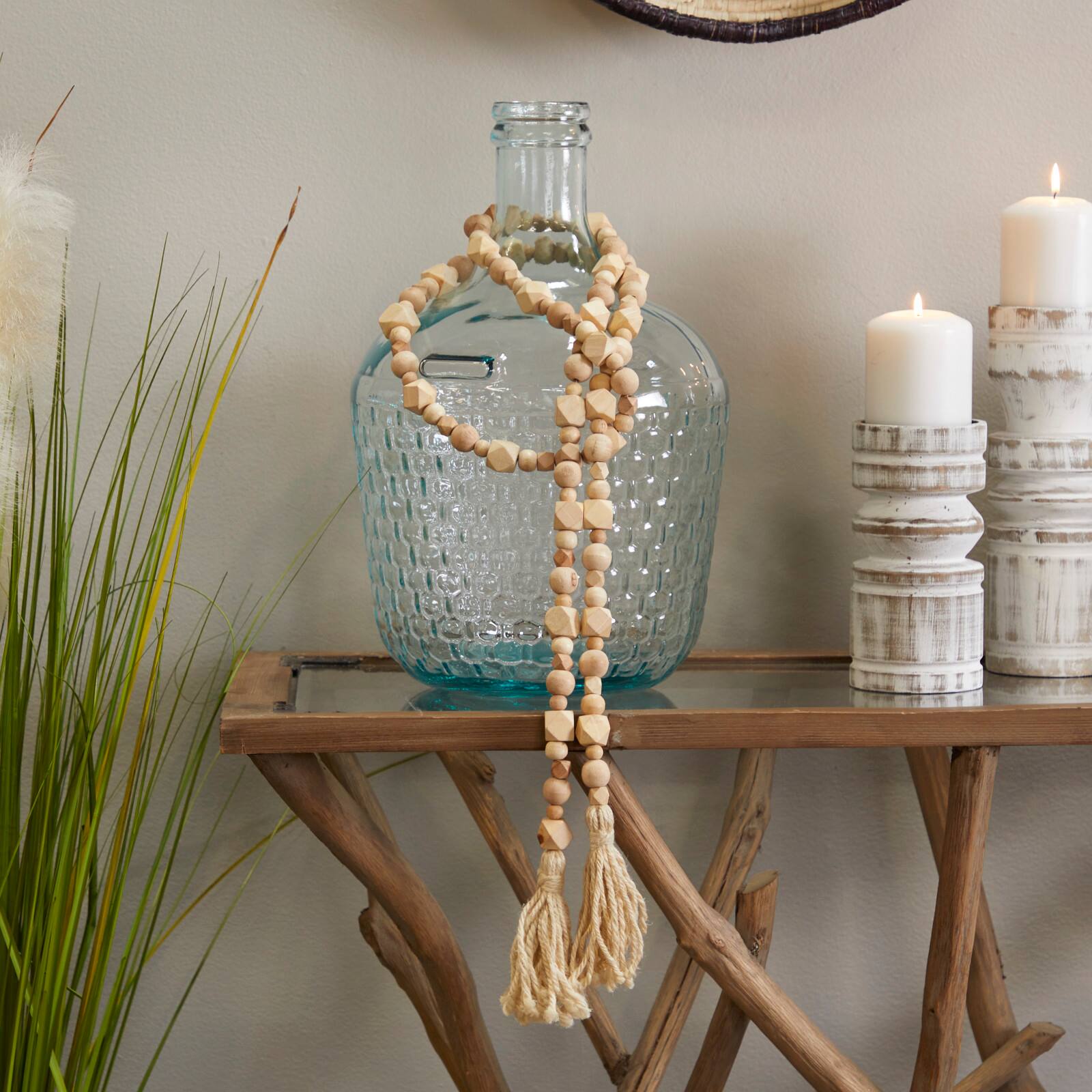 80&#x22; Geometric Wood Bead Garland with Tassels