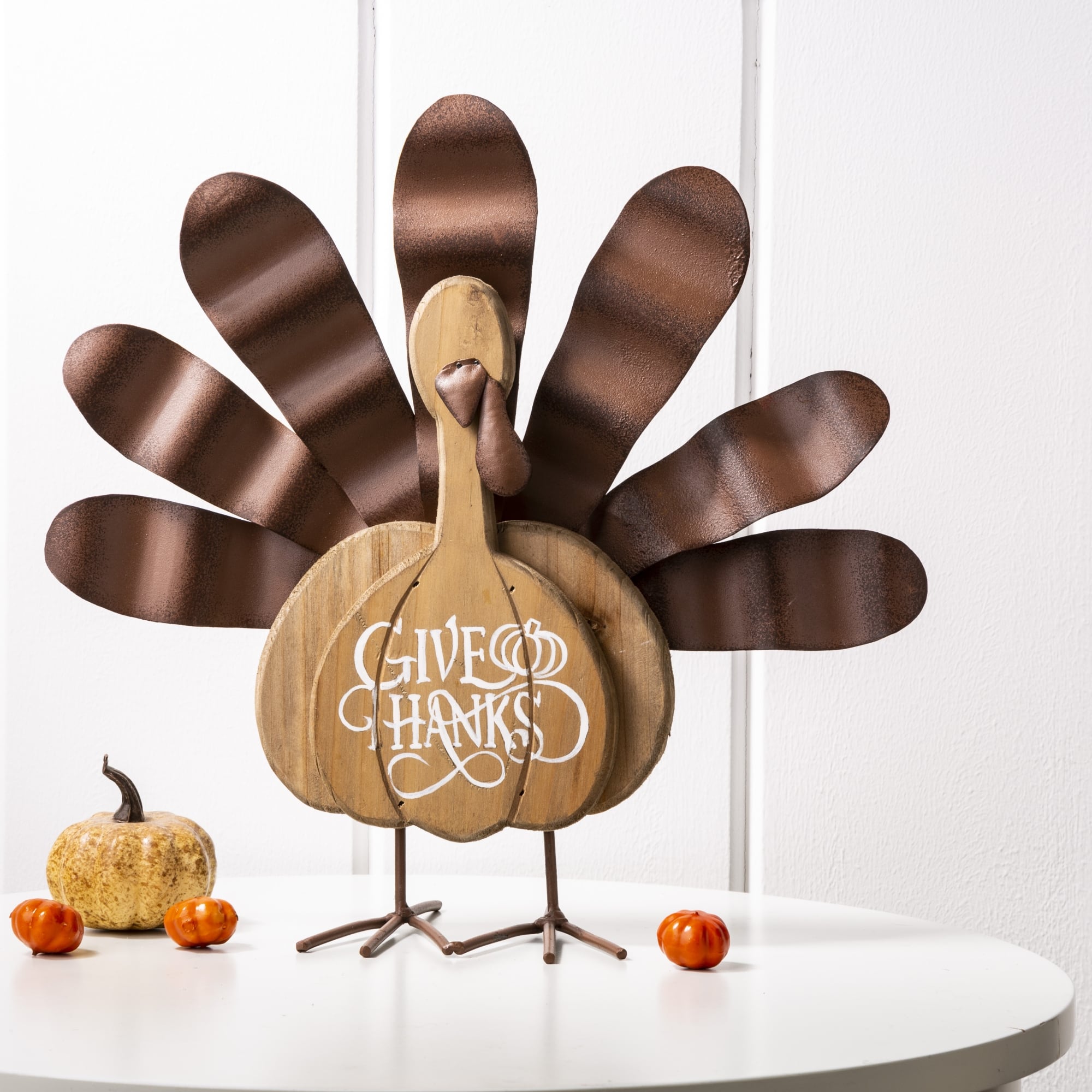 Glitzhome® 12" Wood & Metal Turkey Tabletop Accent