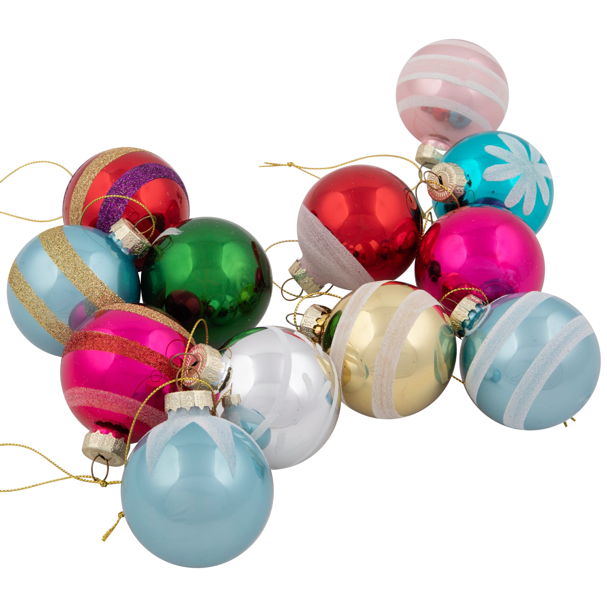 12ct. 2.5&#x22; Frosted &#x26; Glittered Multicolor Glass Ball Ornaments