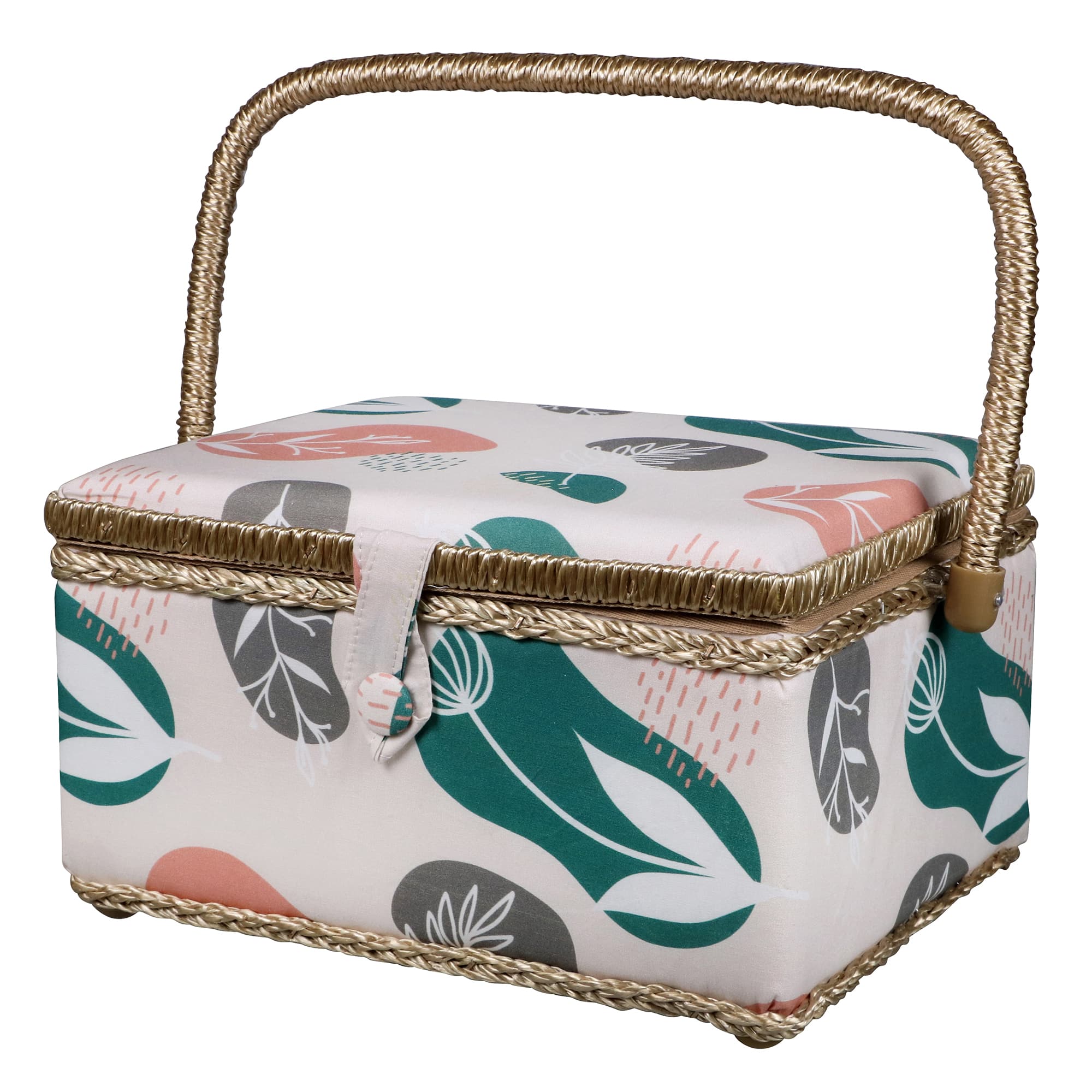 SINGER® Large Tan Organic Print Sewing Basket with Sewing Scissors & Notions