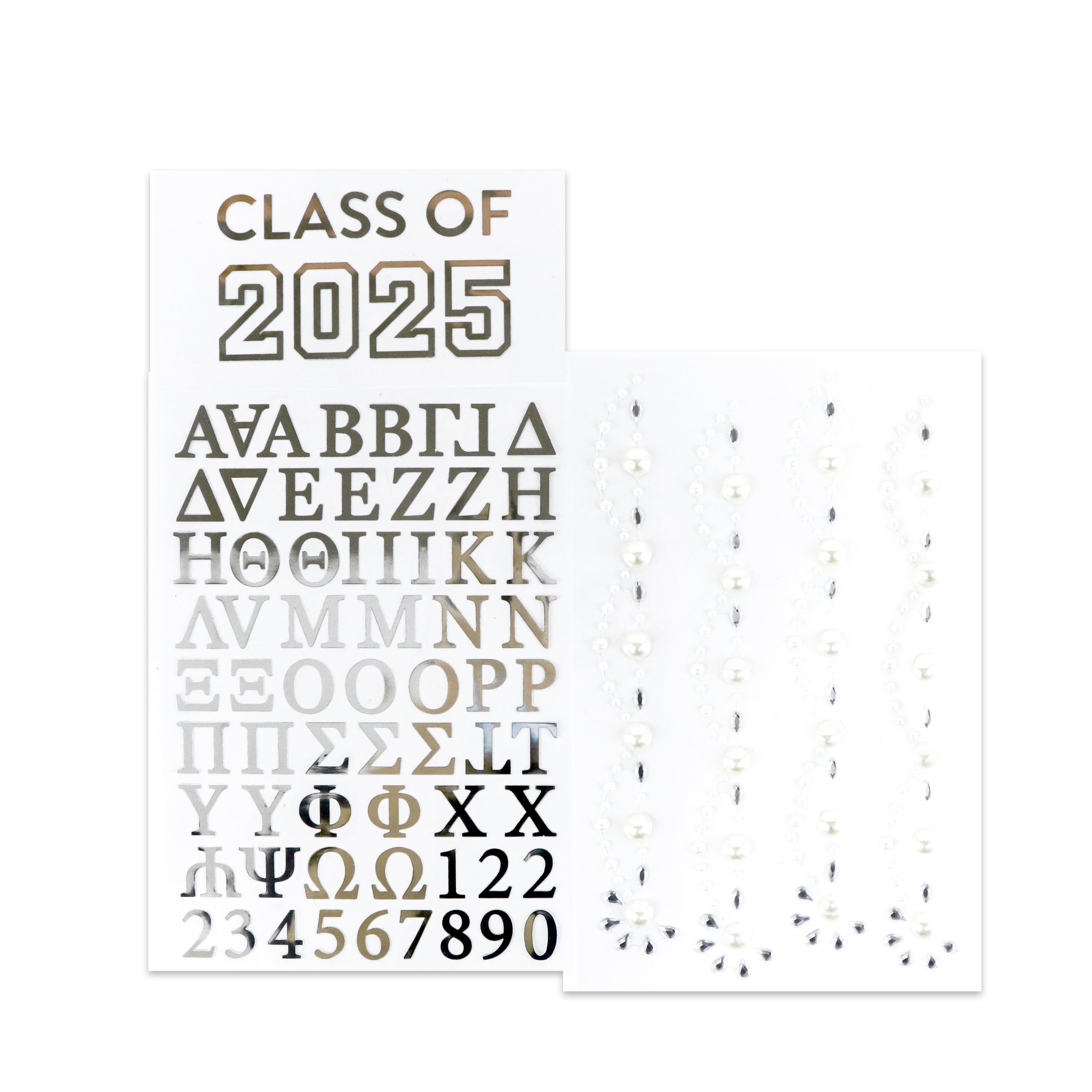 Silver Greek Letters &#x26; Bling Graduation Cap Stickers by Recollections&#x2122;