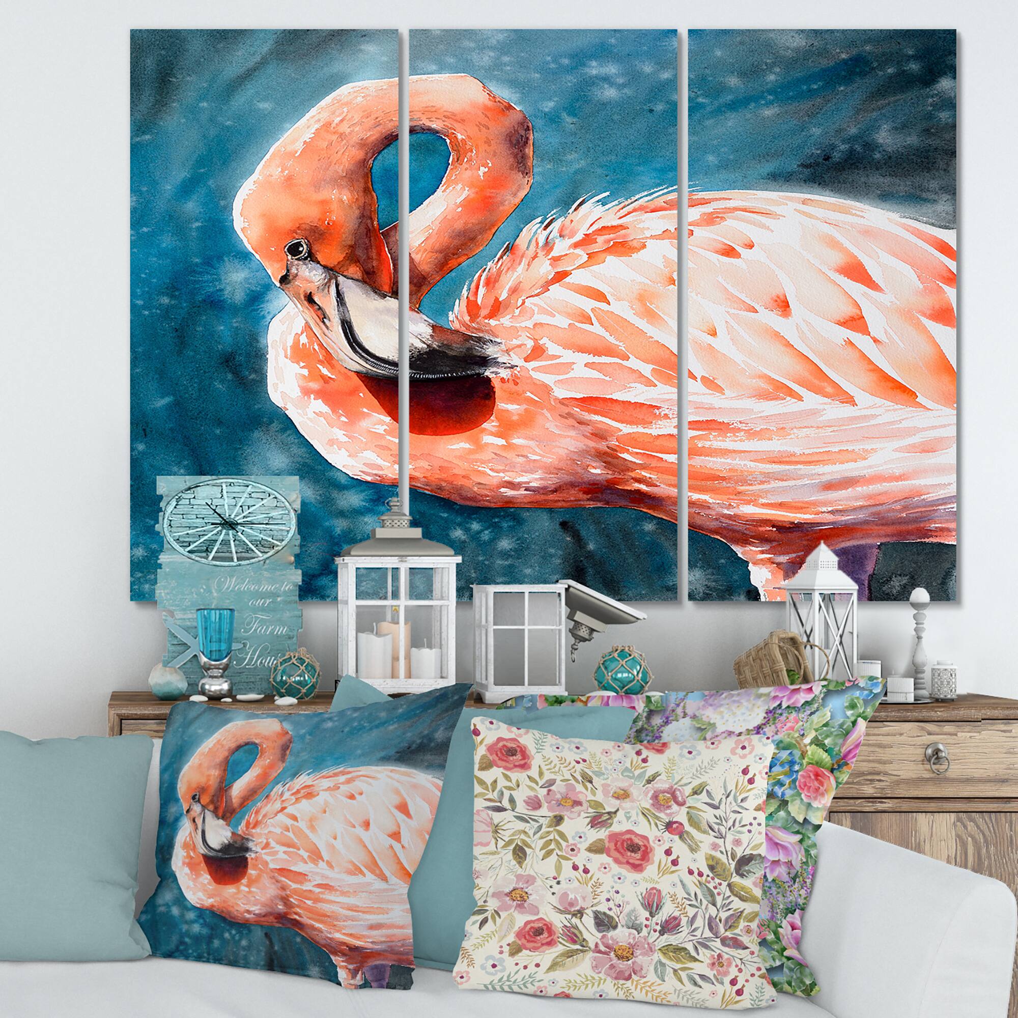 Designart - Pink Flamingos In Blue Water II