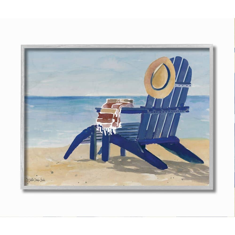 Stupell Industries Empty Blue Beach Chair with Hat Nautical Scene Framed Wall Art