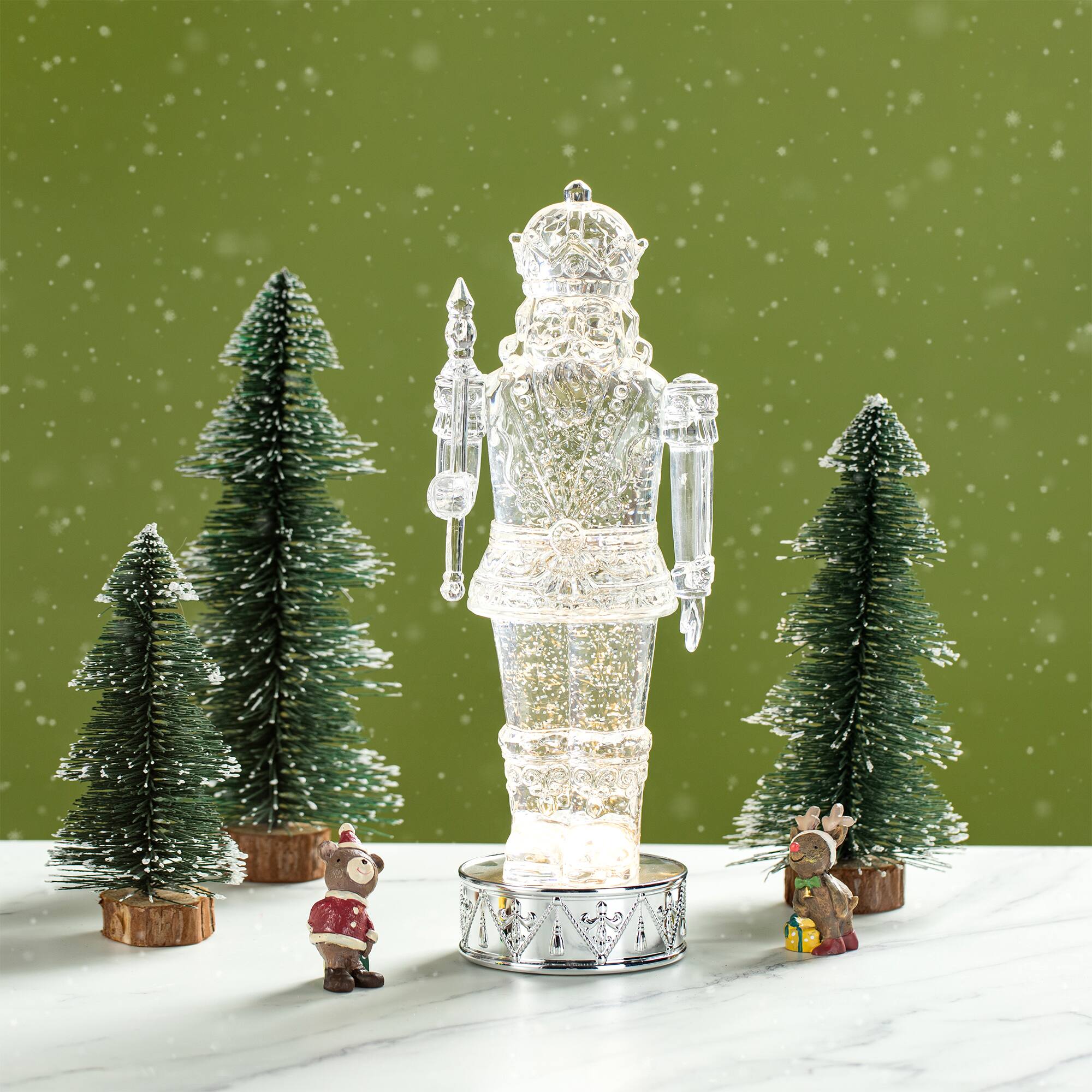 Glitzhome® 12.5" Lighted Acrylic Crystal Nutcracker Figurine Waterglobe