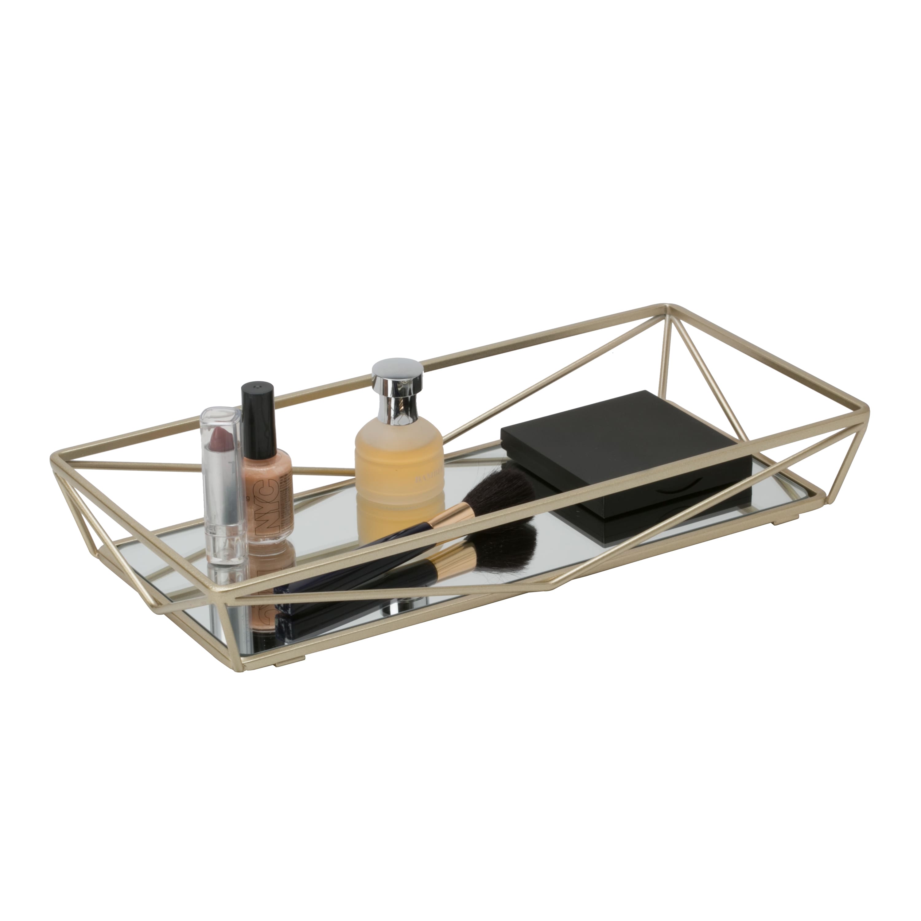 Home Details Gold Geometric Mirrored Vanity Tray