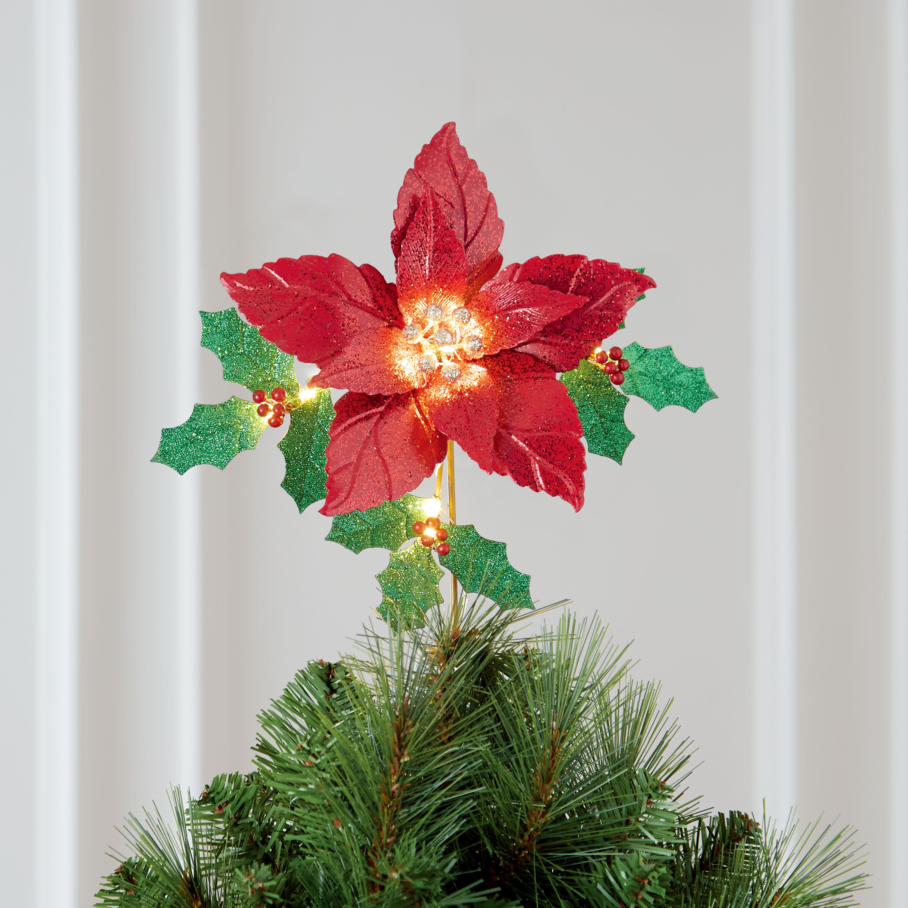 12&#x22; Glitter Poinsettia Lighted Tree Topper by Ashland&#xAE;