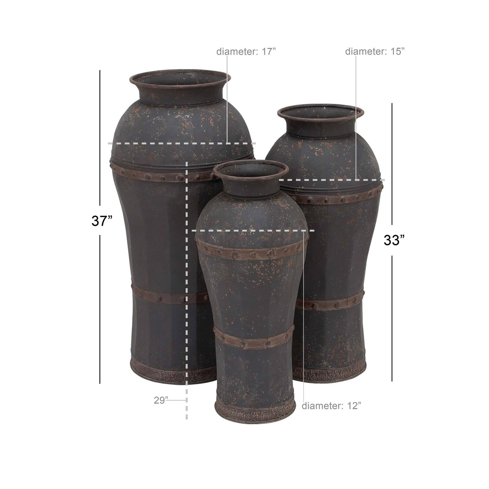 Brown Metal Rustic Vase Set