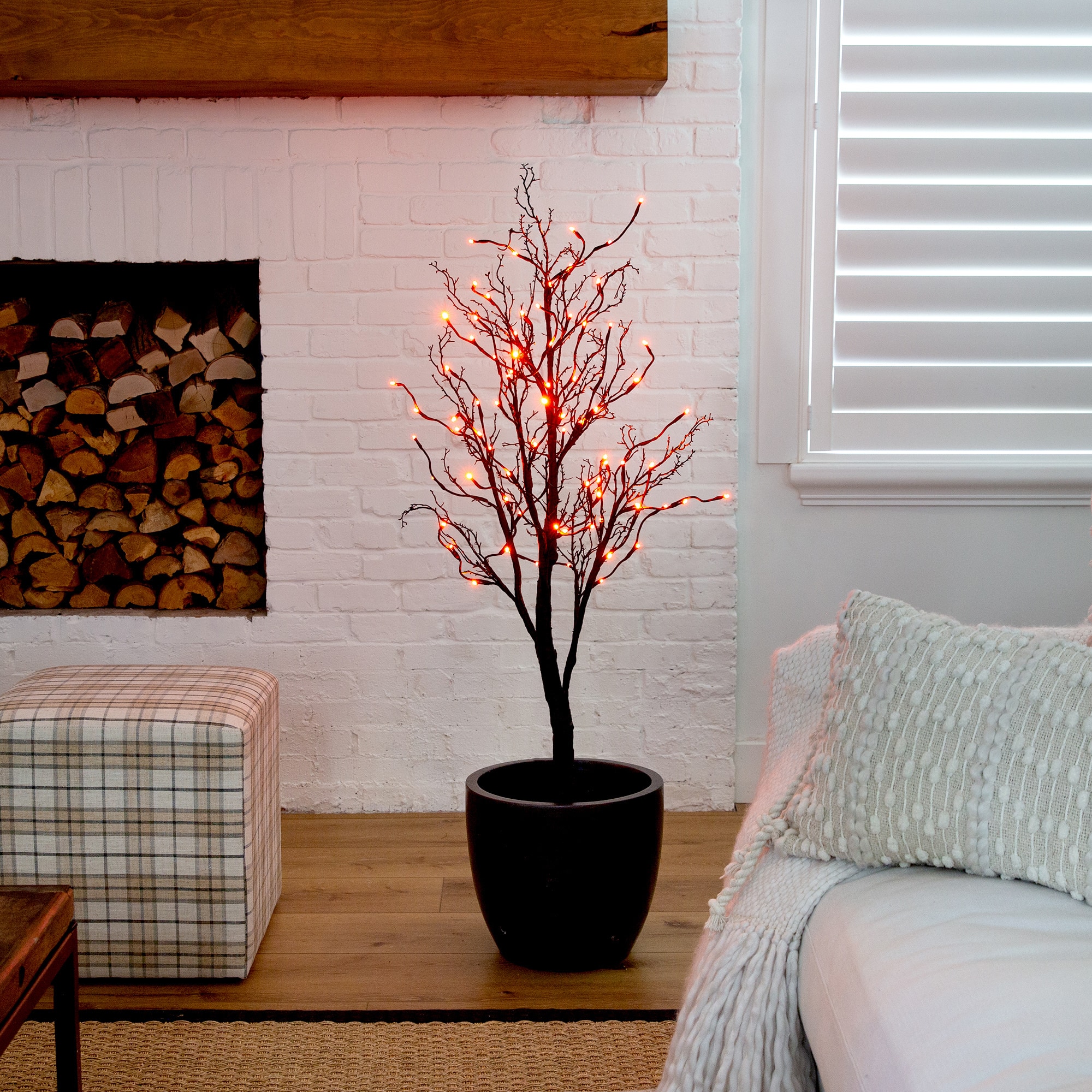 4ft. Orange &#x26; Purple LED Pre-Lit Halloween Deluxe Black Twig Artificial Fall Tree