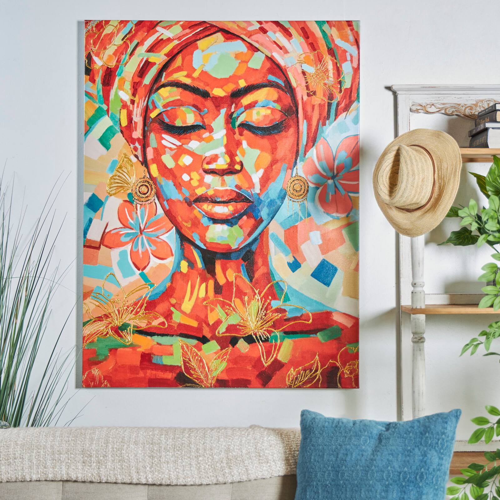 Multicolor Abstract Woman in Head Wrap Wall Art