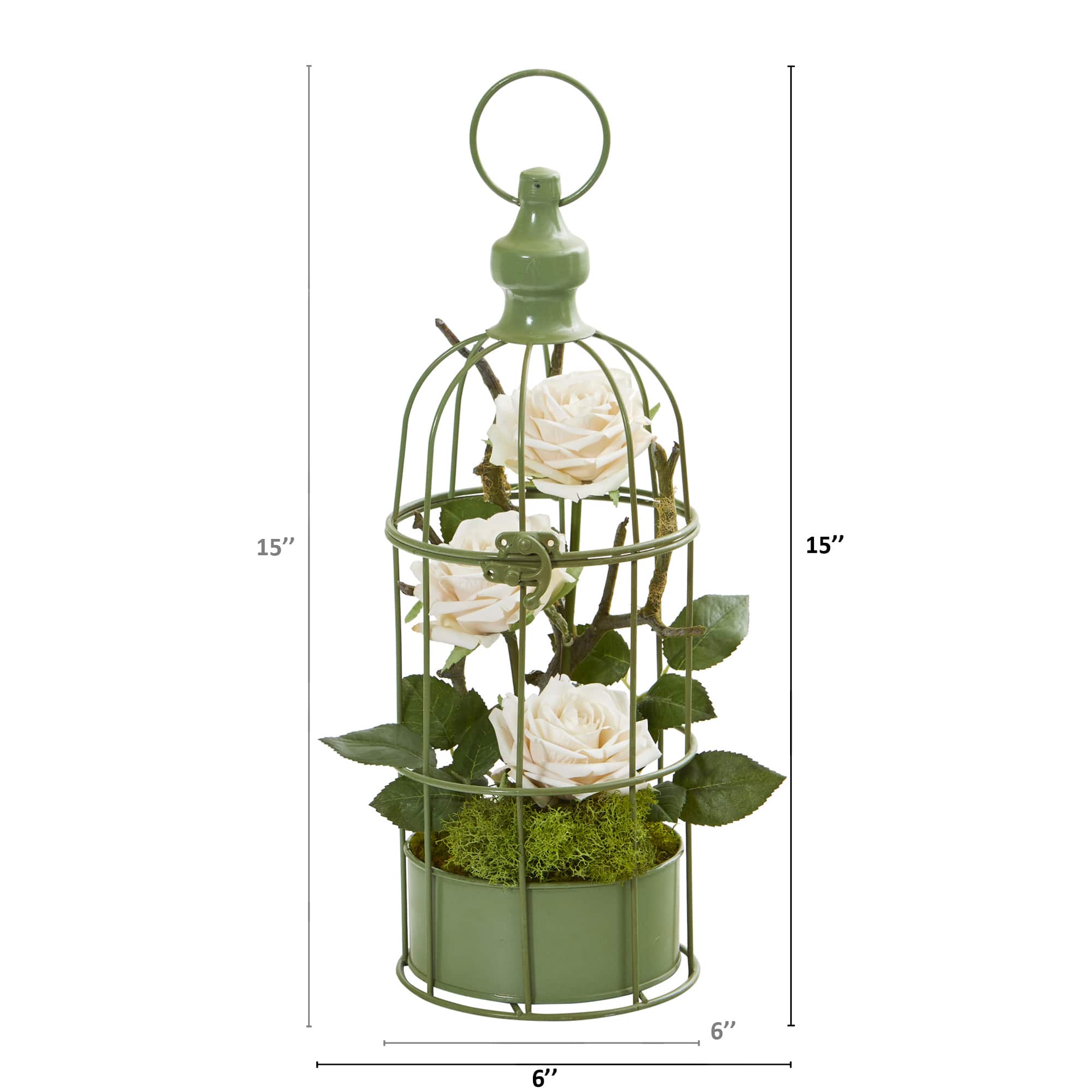 15" Triple Rose Arrangement in Decorative Cage