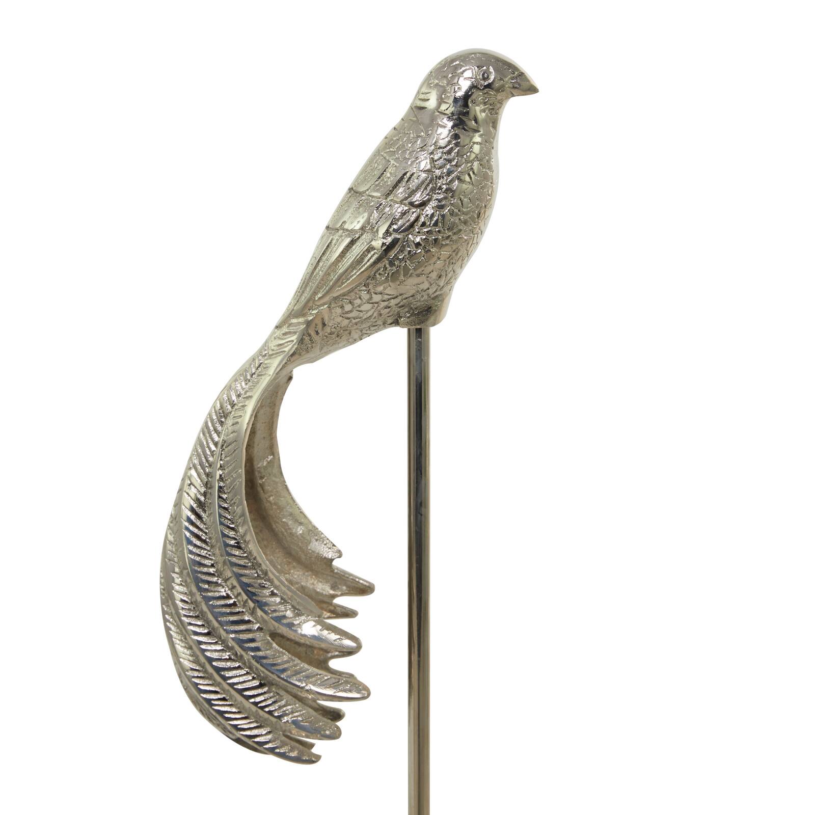 Silver Aluminum Eclectic Birds Sculpture, Set of 2&#x22; 32&#x22;, 27&#x22;