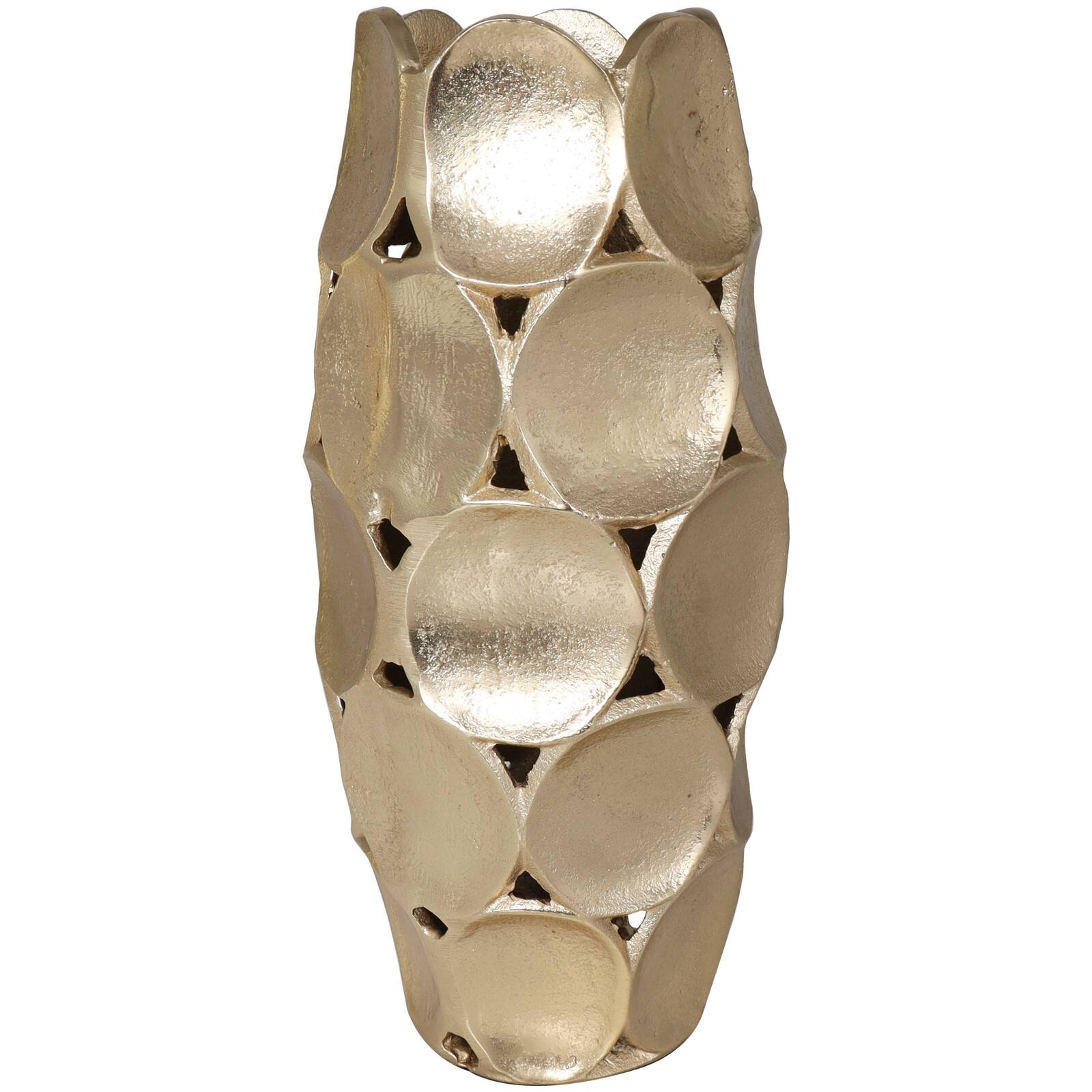 Gold Aluminum Geometric Open Framed Vase with Circular Plates Set