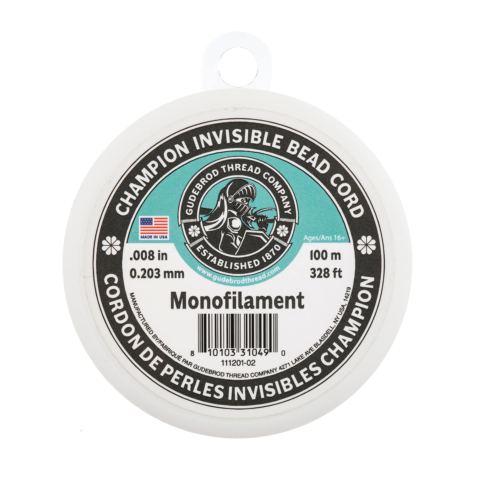 Gudebrod 0.008" x 328ft. Monofilament Champion Invisible Bead Cord