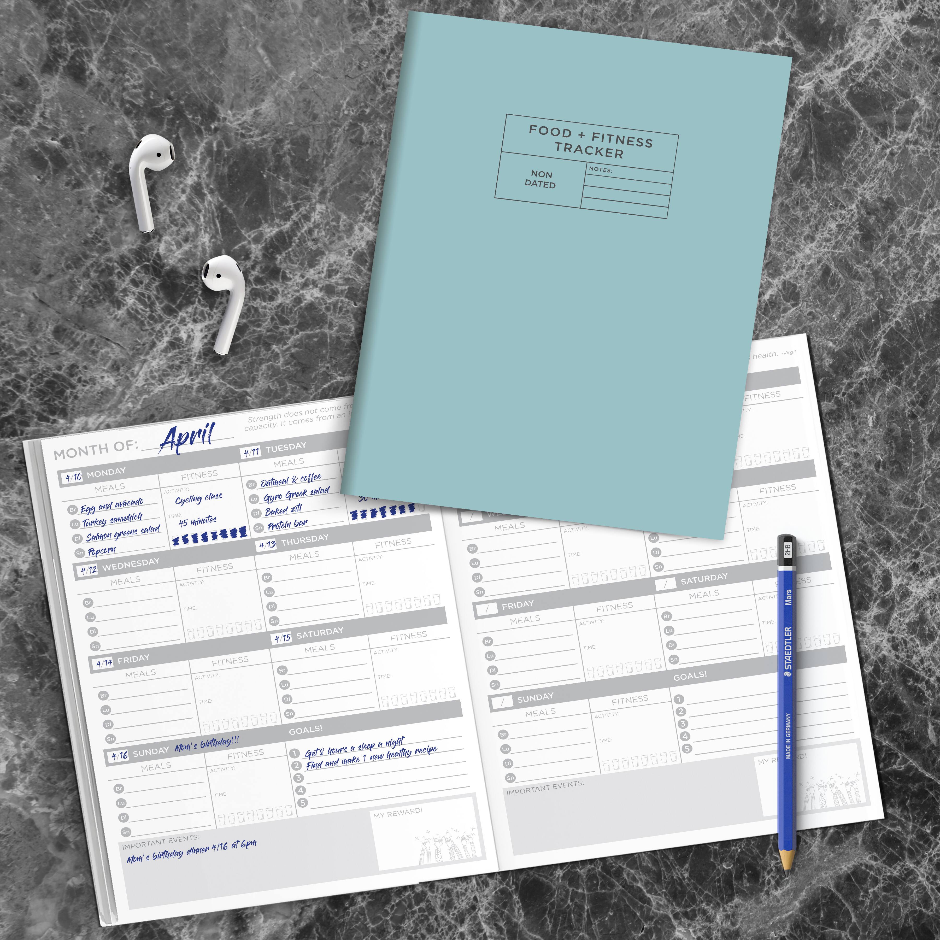 TF Publishing Blue Food & Fitness Weekly Healthy Living Undated Planner