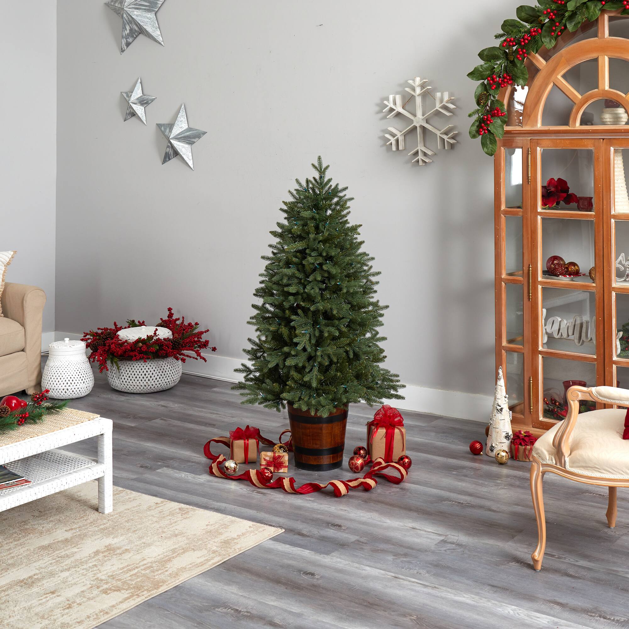 5ft. Pre-Lit Colorado Aspen Artificial Christmas Tree in Decorative Planter, White LED Lights