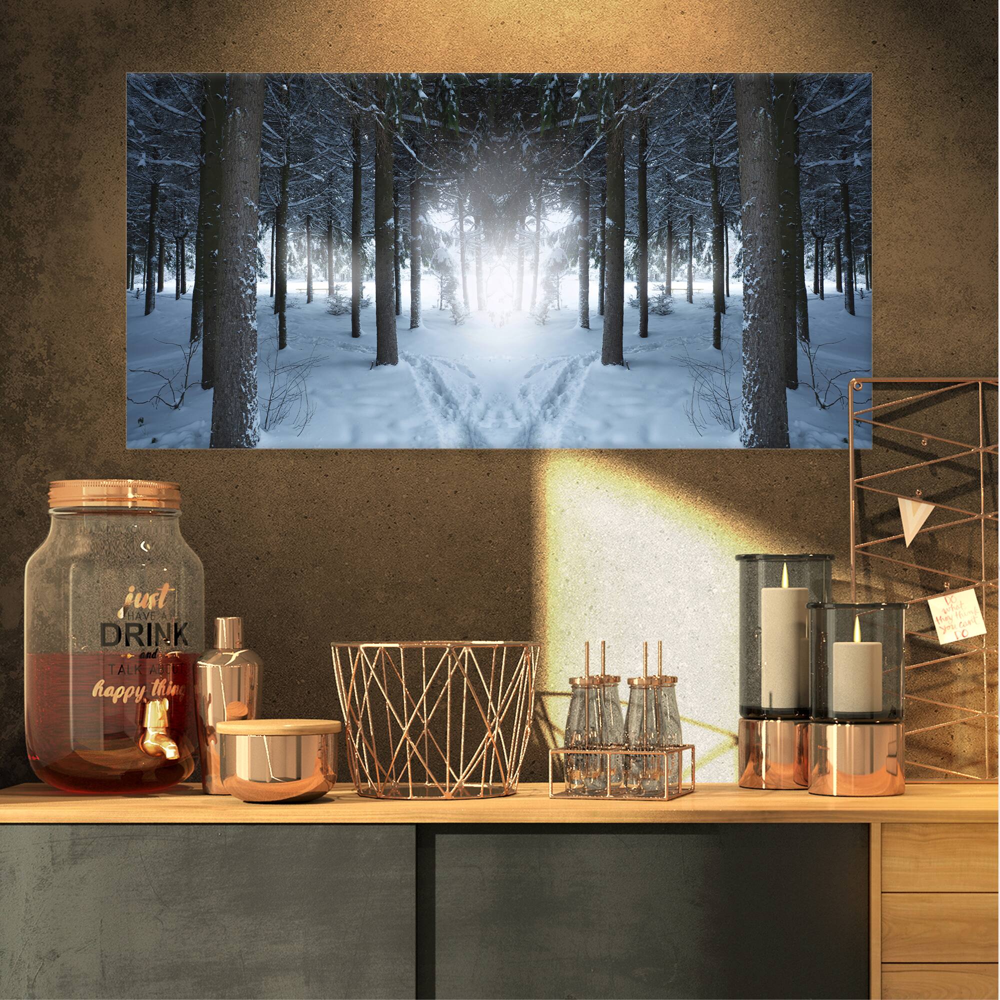 Designart - Winter Forest with Dark Woods - Landscape Canvas Art Print