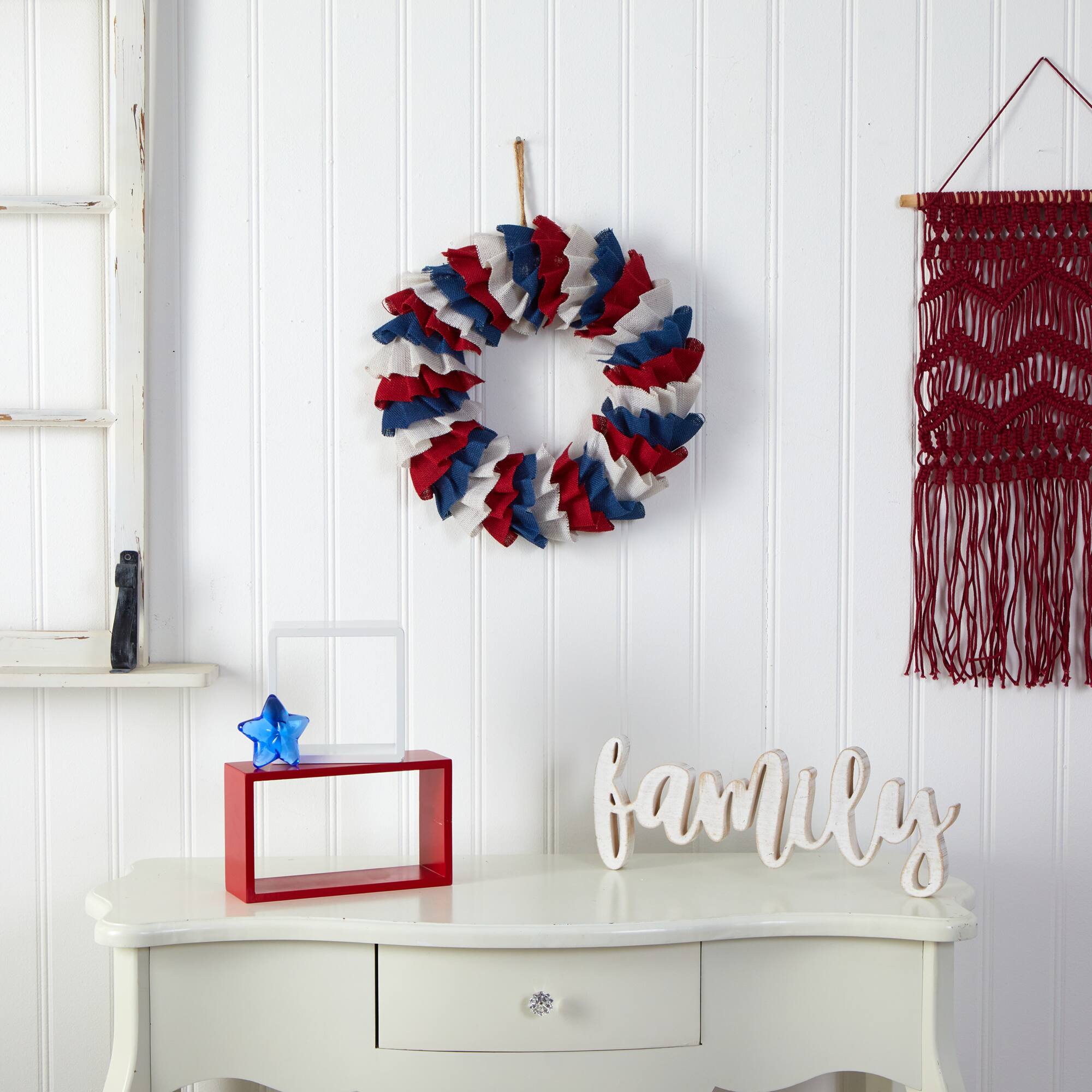 18" Red, White & Blue Americana Burlap Wreath