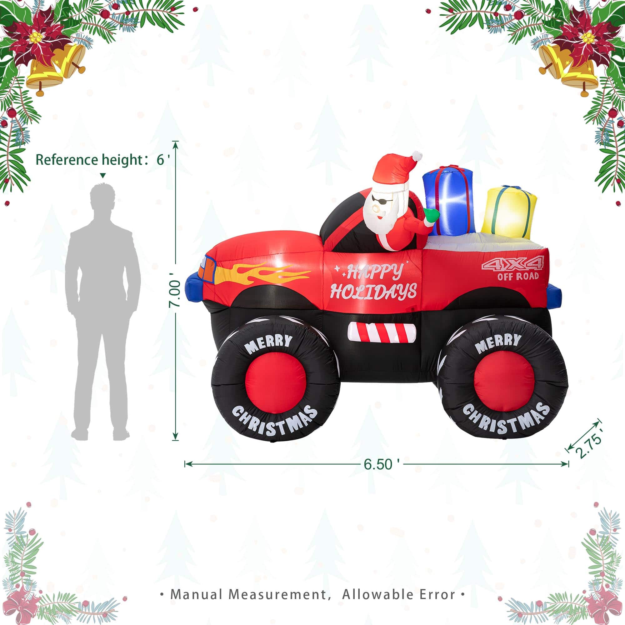 Glitzhome&#xAE; 7ft. LED Lighted Santa Claus Pickup Truck Inflatable D&#xE9;cor