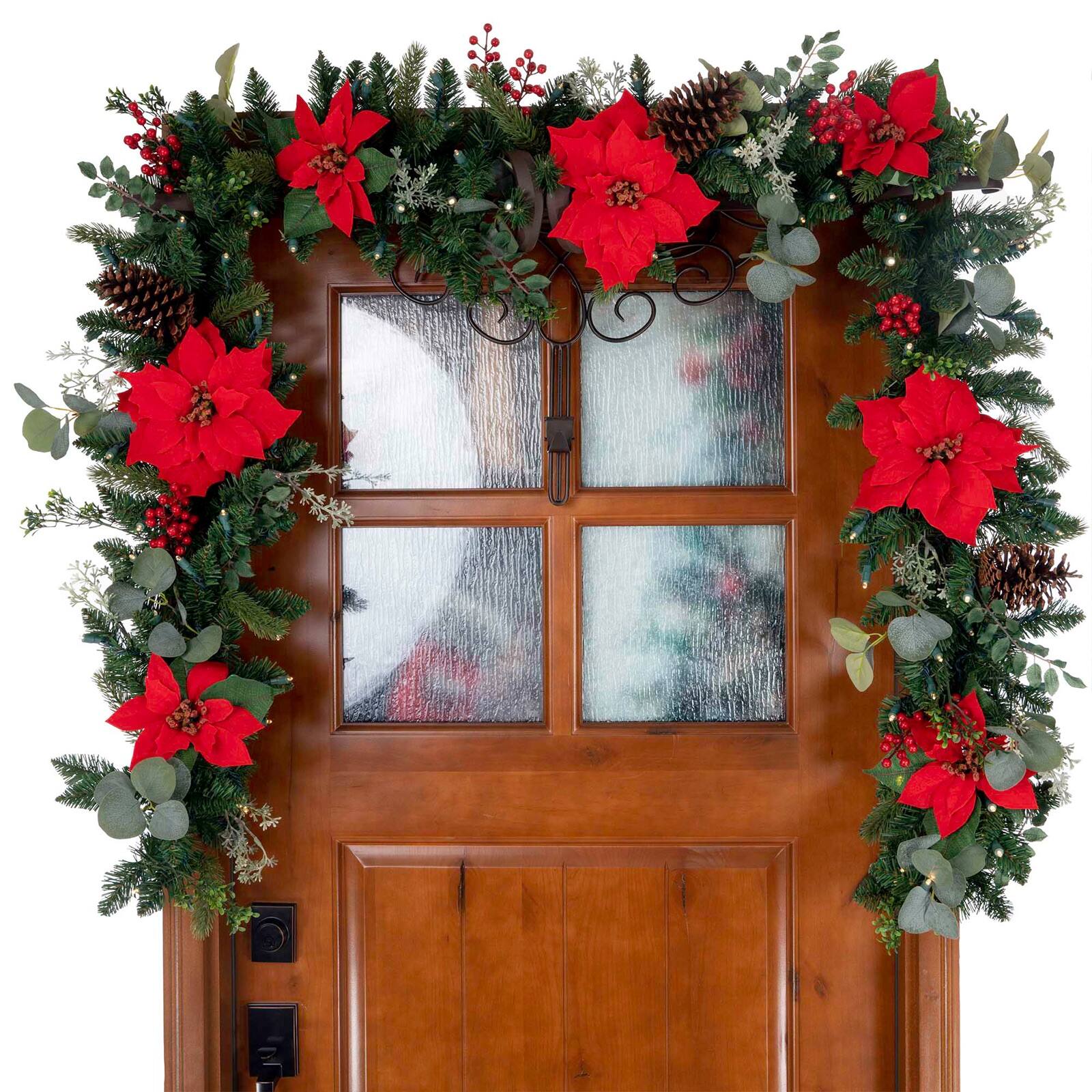 9ft. Pre-Lit LED Christmas Poinsettia Artificial Garland