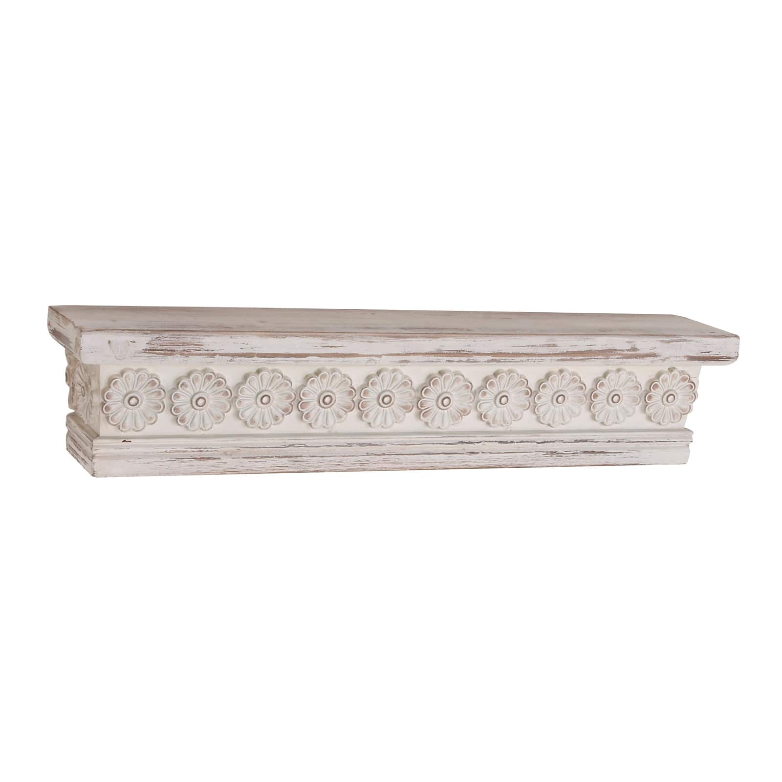 White Chinese fir wood Vintage Wall Shelf, 6" x 28" x 5"