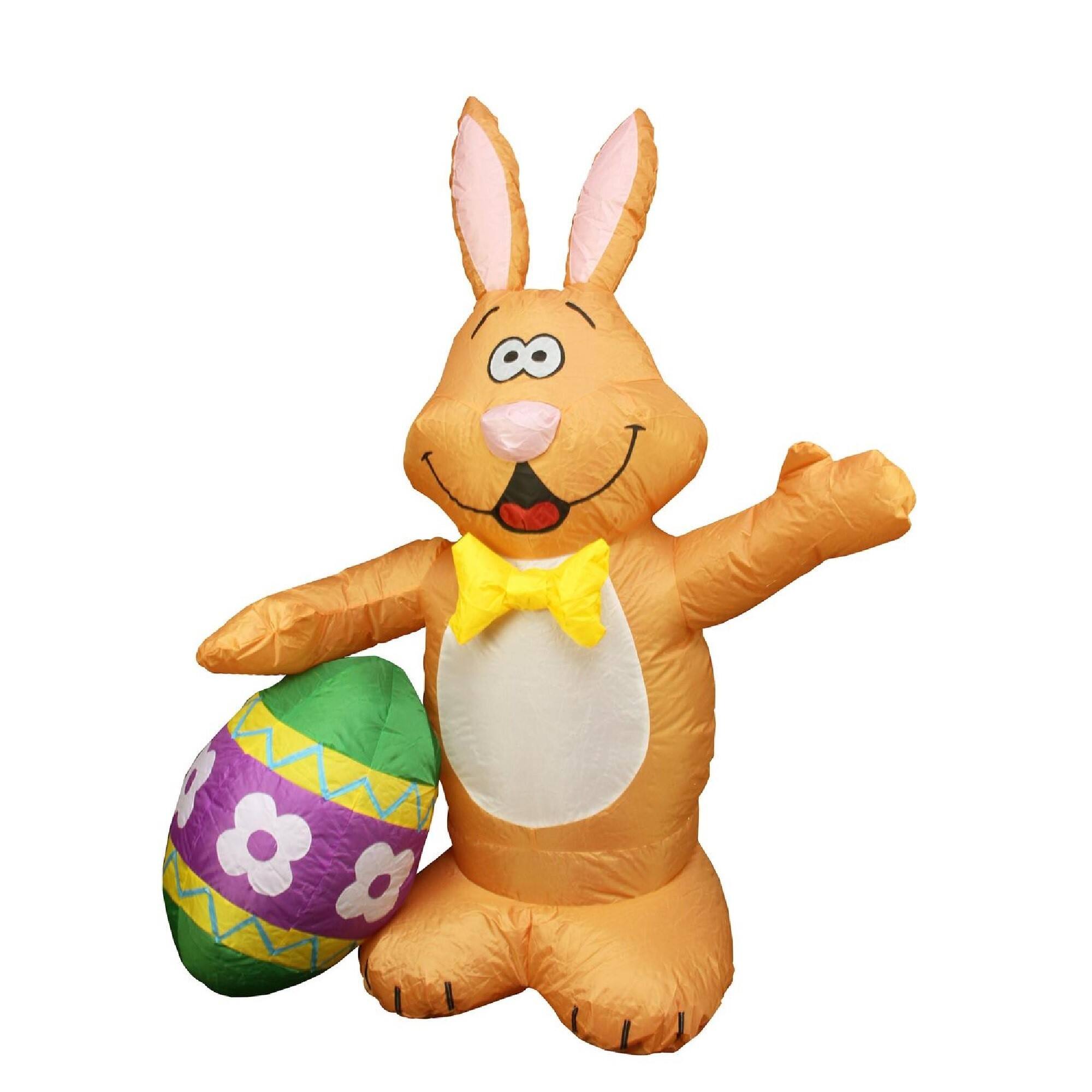 48&#x22; Inflatable Lighted Easter Bunny with Egg Outdoor Decoration