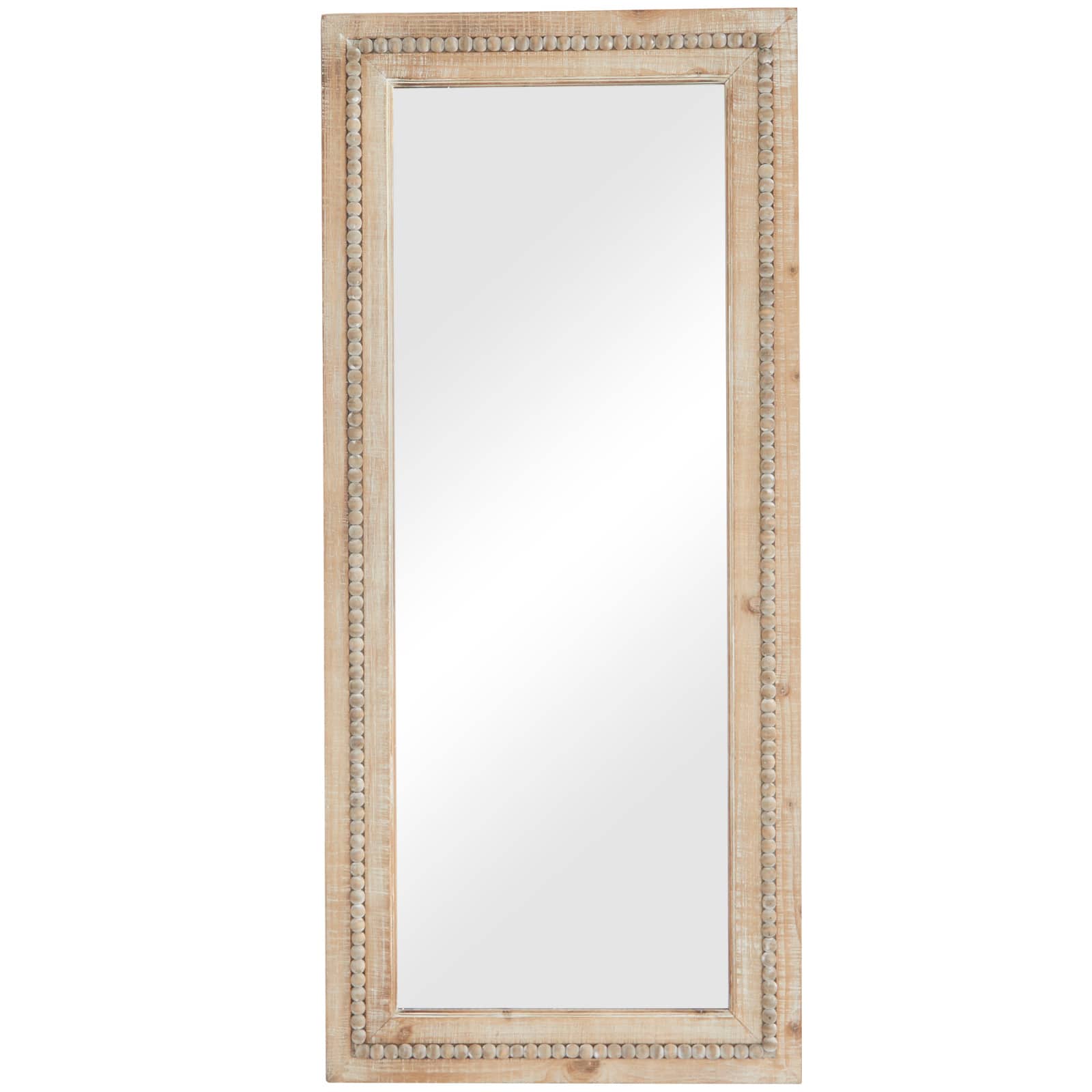 Brown Wood Beaded Frame Wall Mirror with Distressing 24" x 2" x 54"