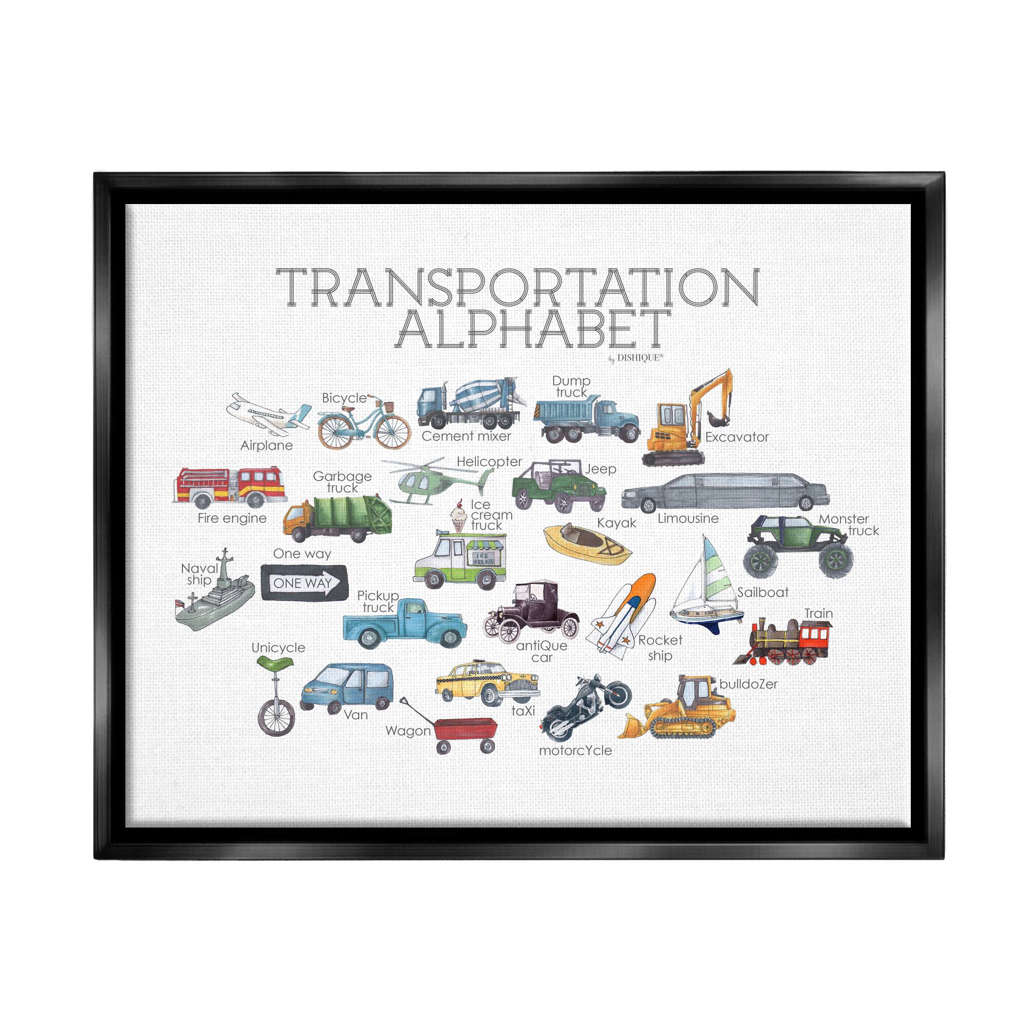 Stupell Industries Kids Educational Transportation Alphabet Framed Floater Canvas Wall Art
