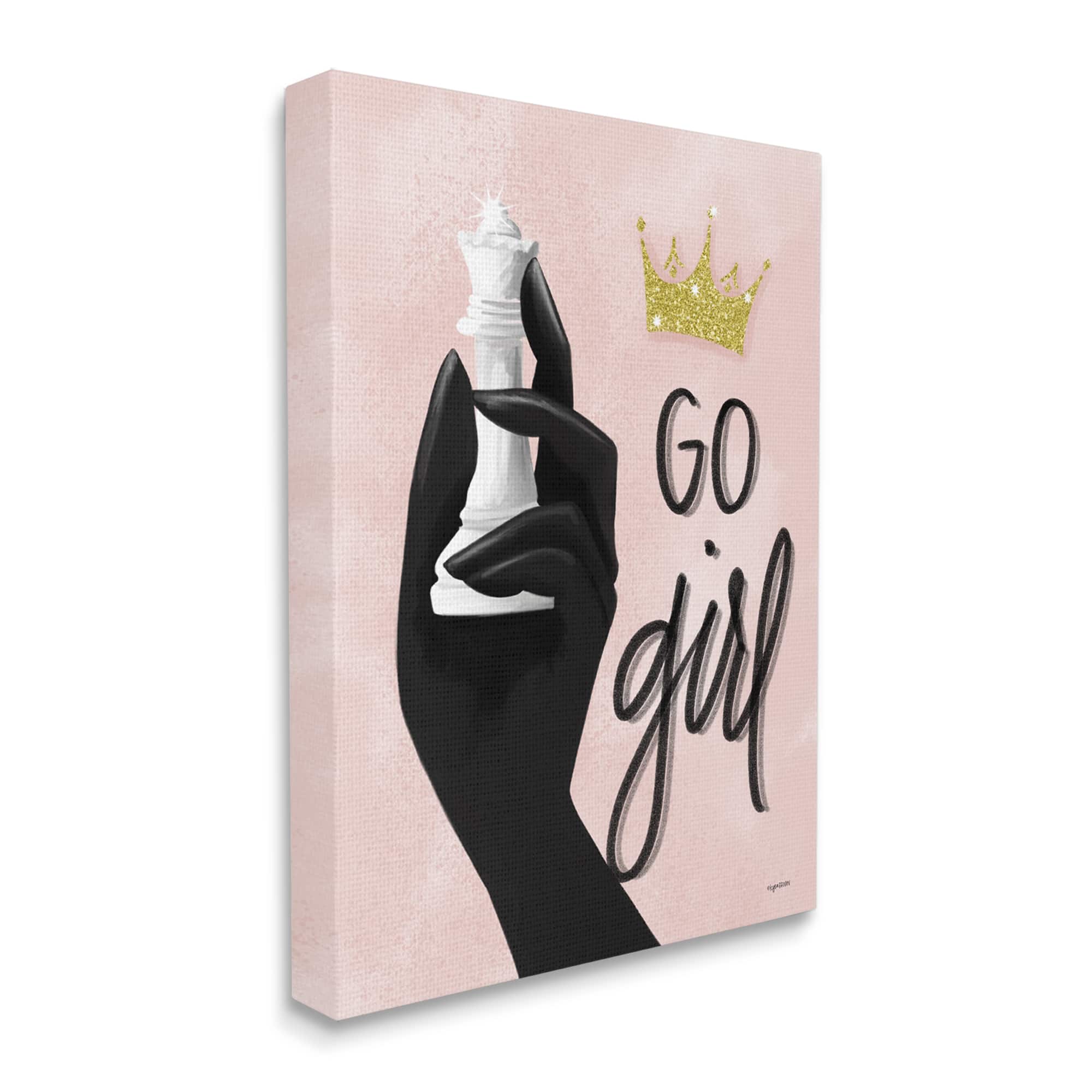 Stupell Industries Go Girl Phrase Sparkle Crown Queen Chess Piece Canvas Wall Art