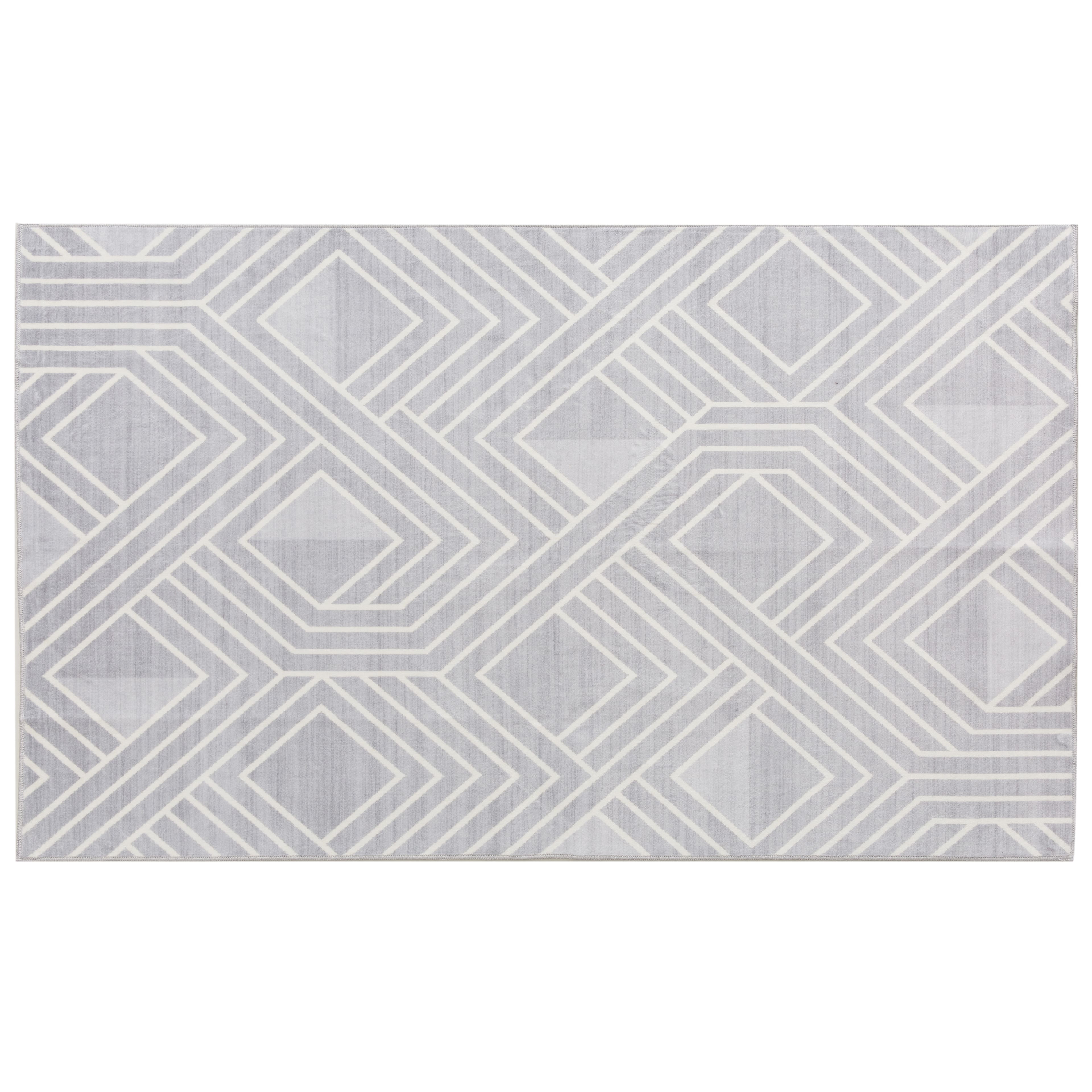 Grey Geometric Diamond Print Traditional Washable Area Rug by Ashland&#xAE;