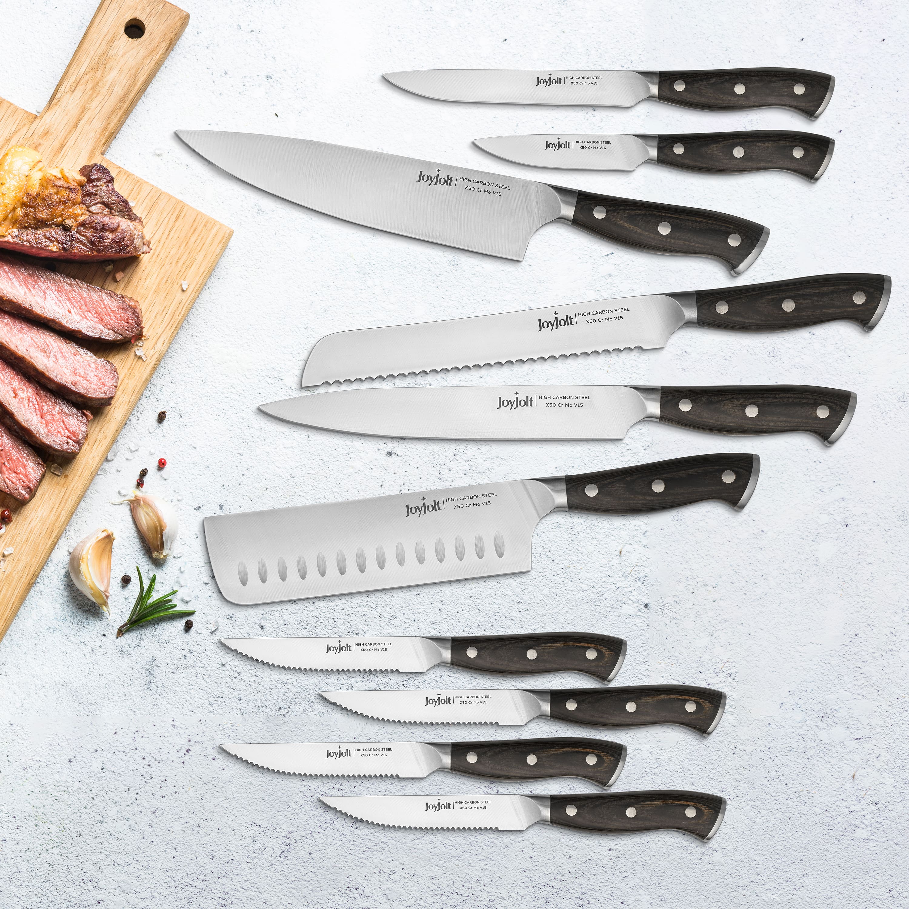 JoyJolt® 11-Piece Assorted High Carbon Knife Block Set
