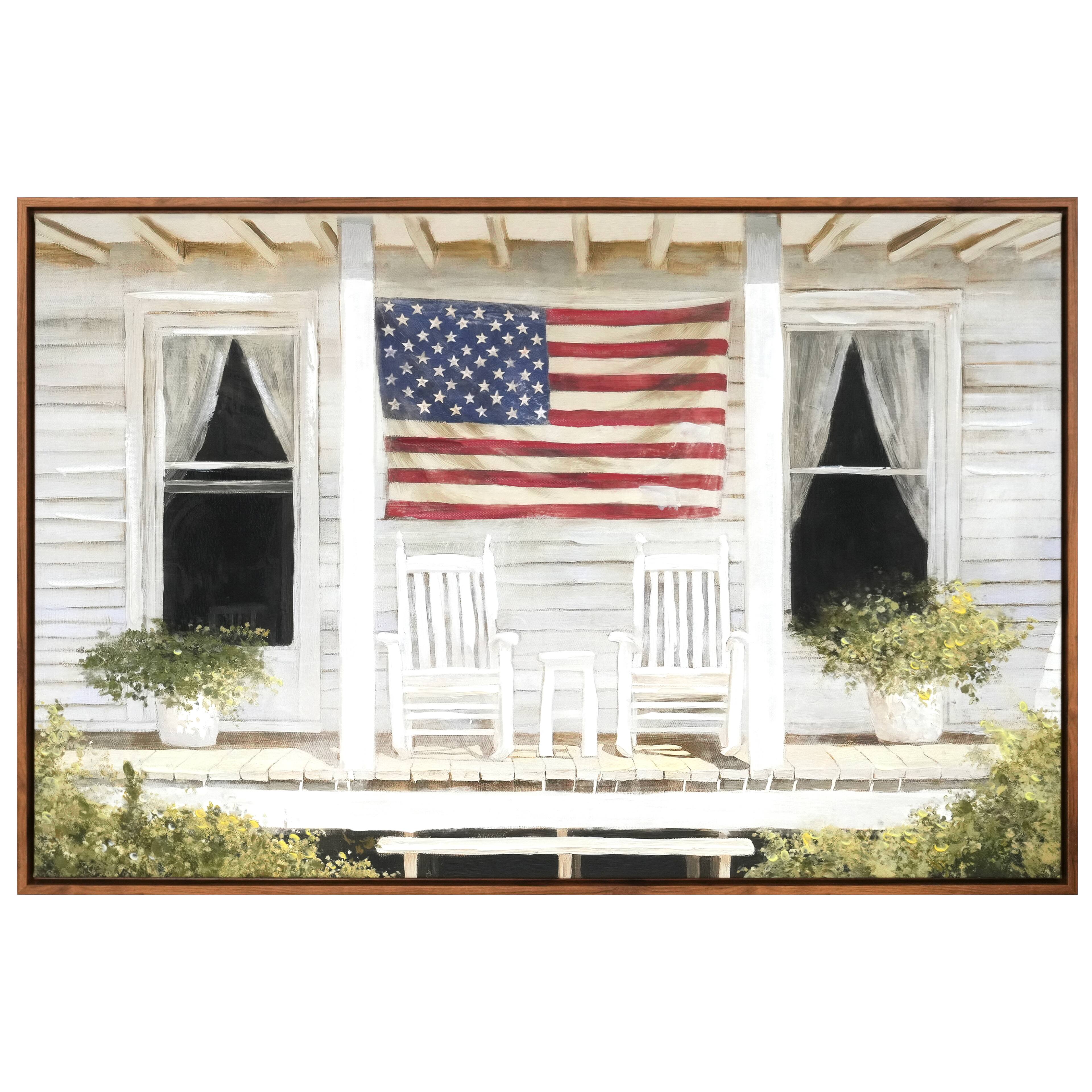 32&#x22; x 21&#x22; Red, White &#x26; Blue Flag on Porch Wall Canvas by Celebrate It&#x2122;