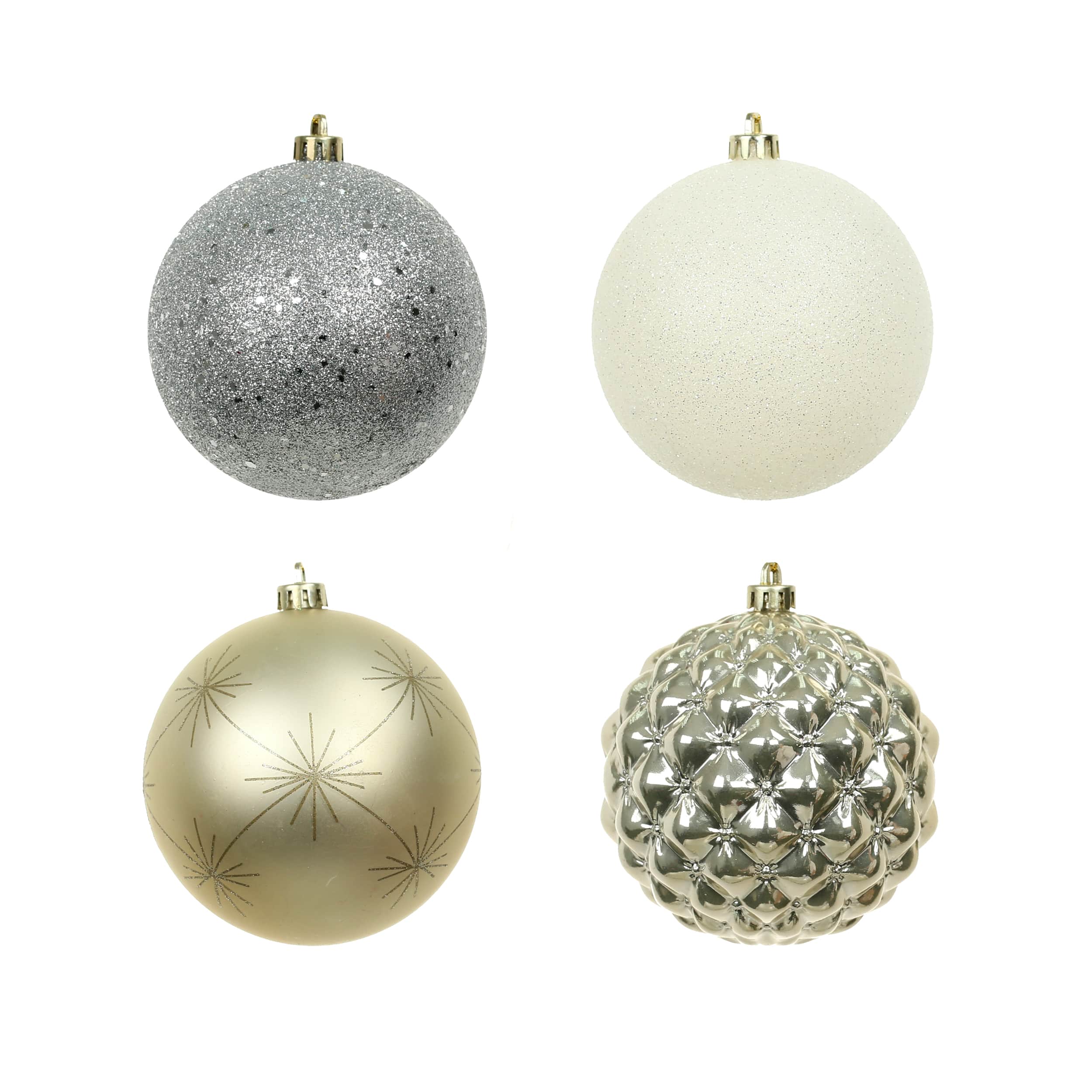 14 Pack 4&#x22; Gold &#x26; Silver Glitter &#x26; Starburst Shatterproof Ball Ornaments by Ashland&#xAE;