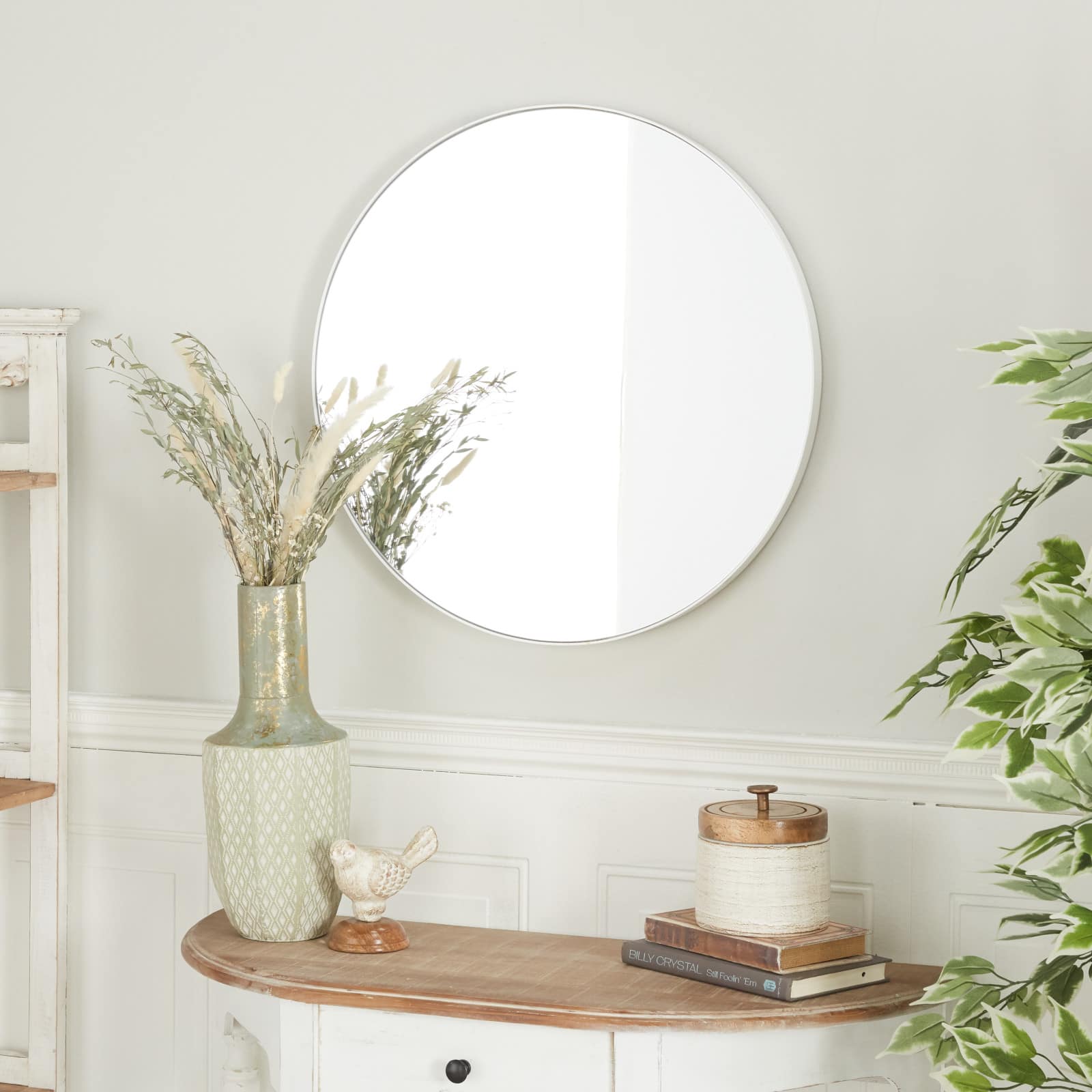 White Contemporary Wall Mirror, 24&#x22; x 1&#x22; x 24&#x22;