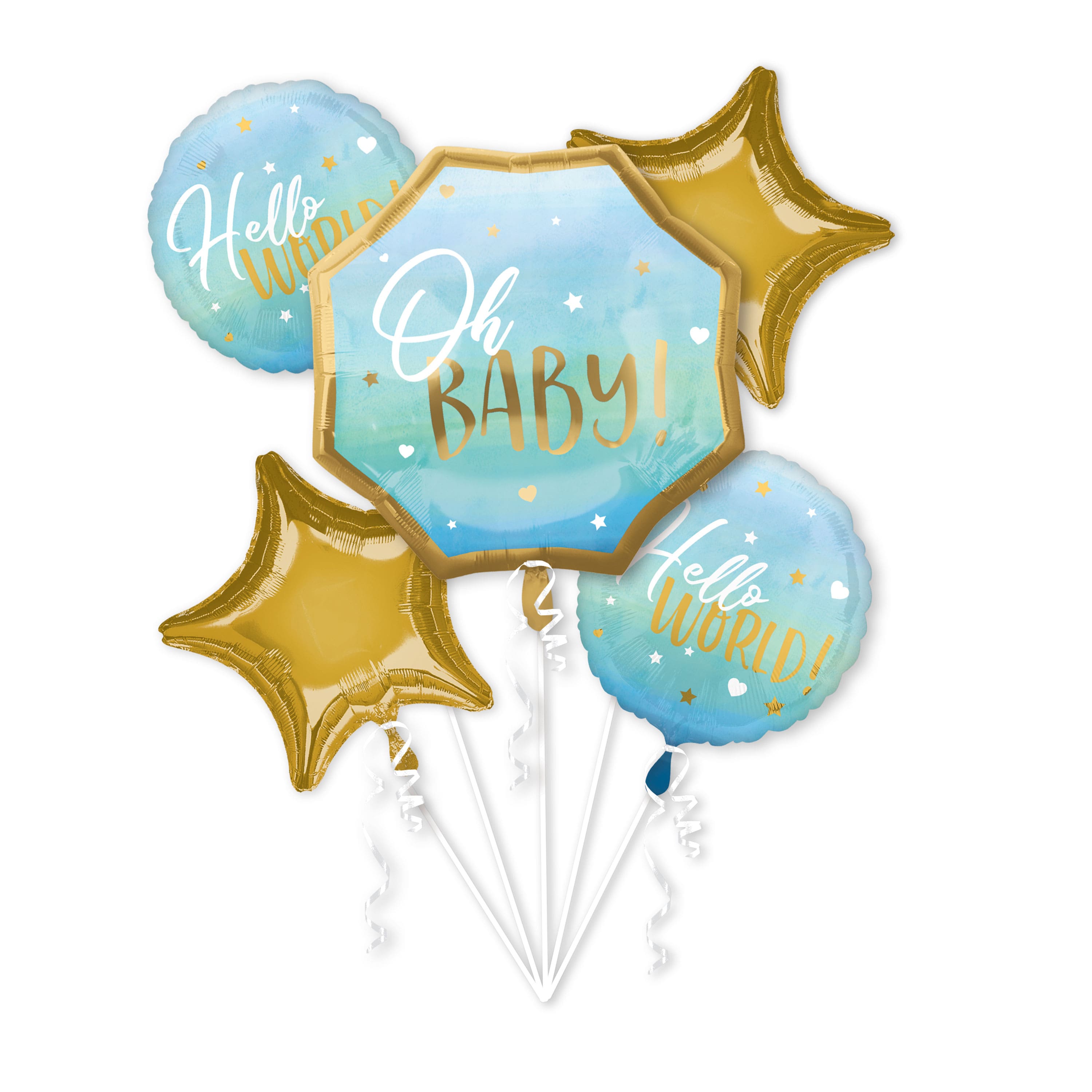 Bouquet de 5 ballons en aluminium pour b&#xE9;b&#xE9; gar&#xE7;on bleu