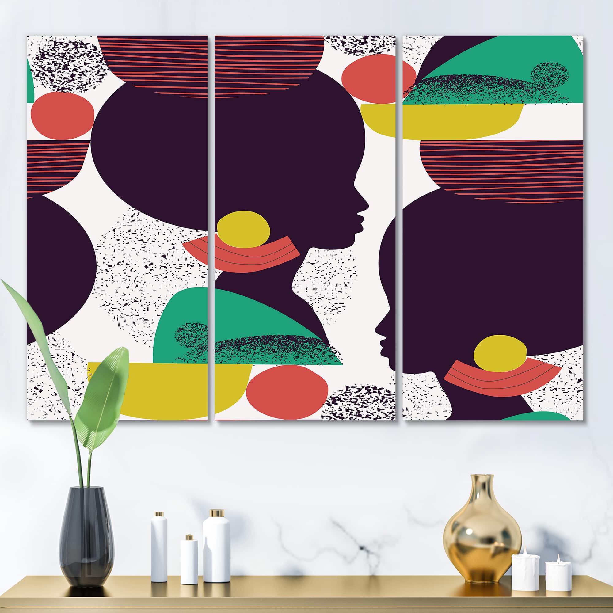 Designart - Ethnic Geometric Silhouette of African American III - Modern Canvas Wall Art Print
