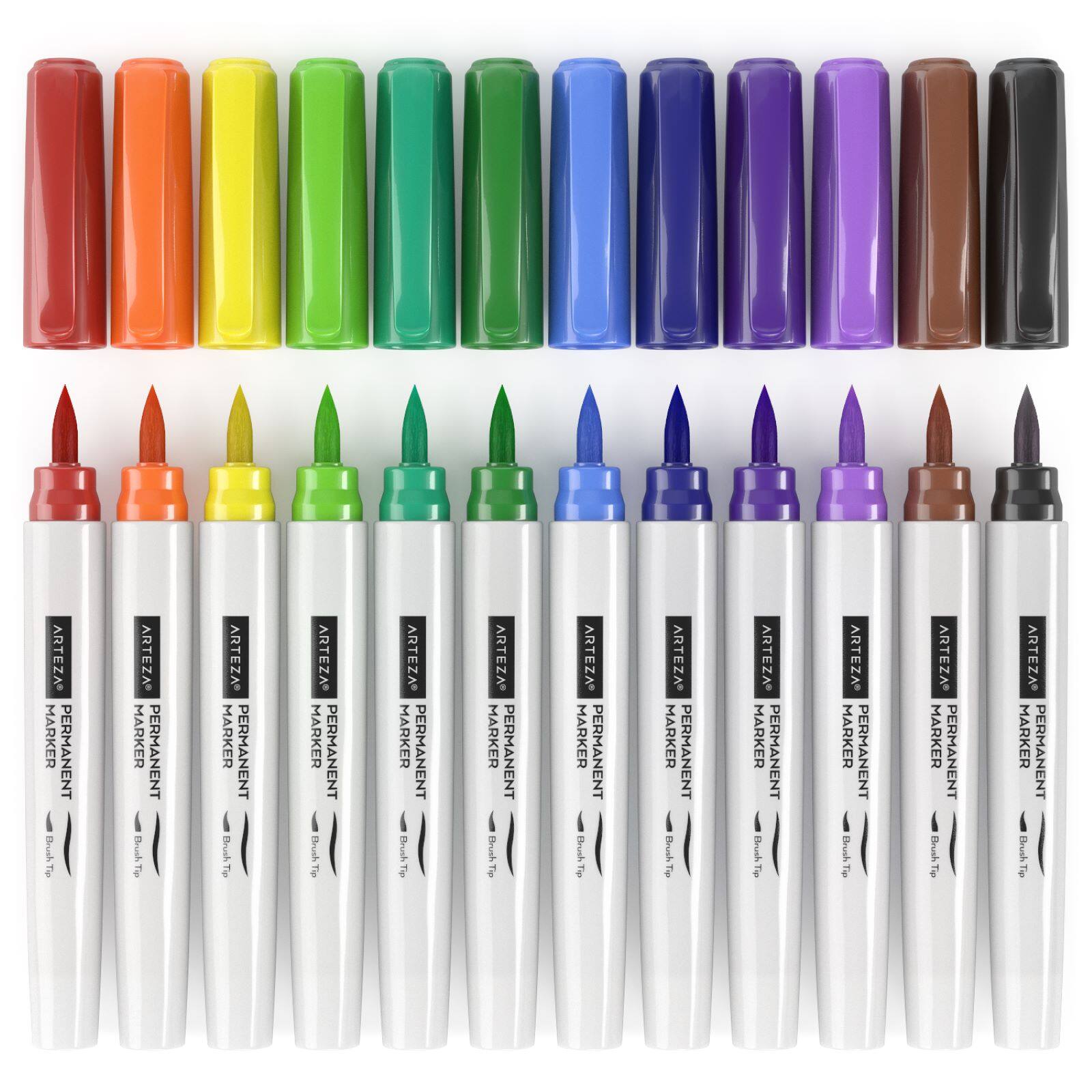 Arteza&#xAE; Rainbow Colors Permanent Fine &#x26; Brush Tip Marker Set 