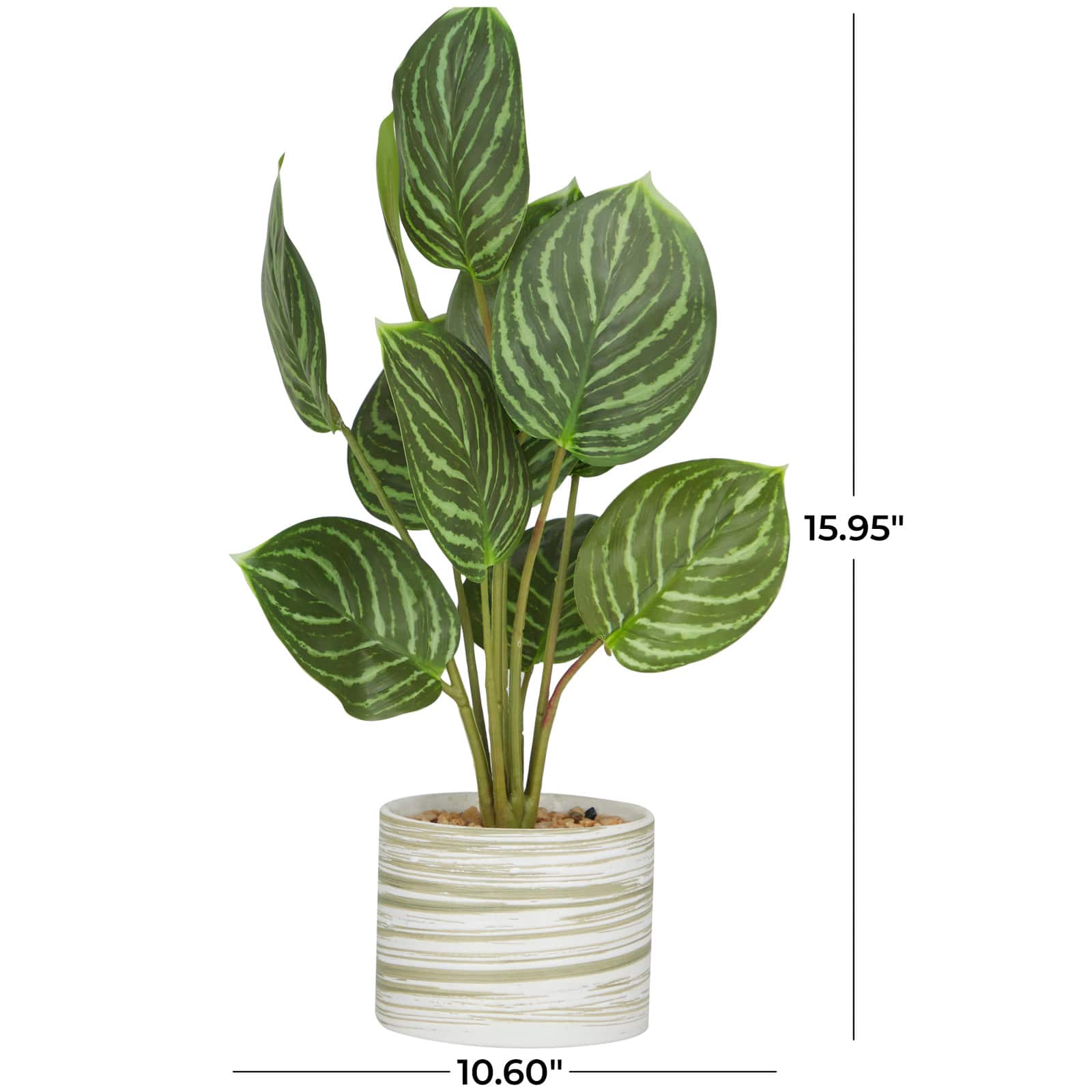 The Novogratz 16&#x22; Green Faux Foliage Calathea Artificial Plant in Porcelain Pot