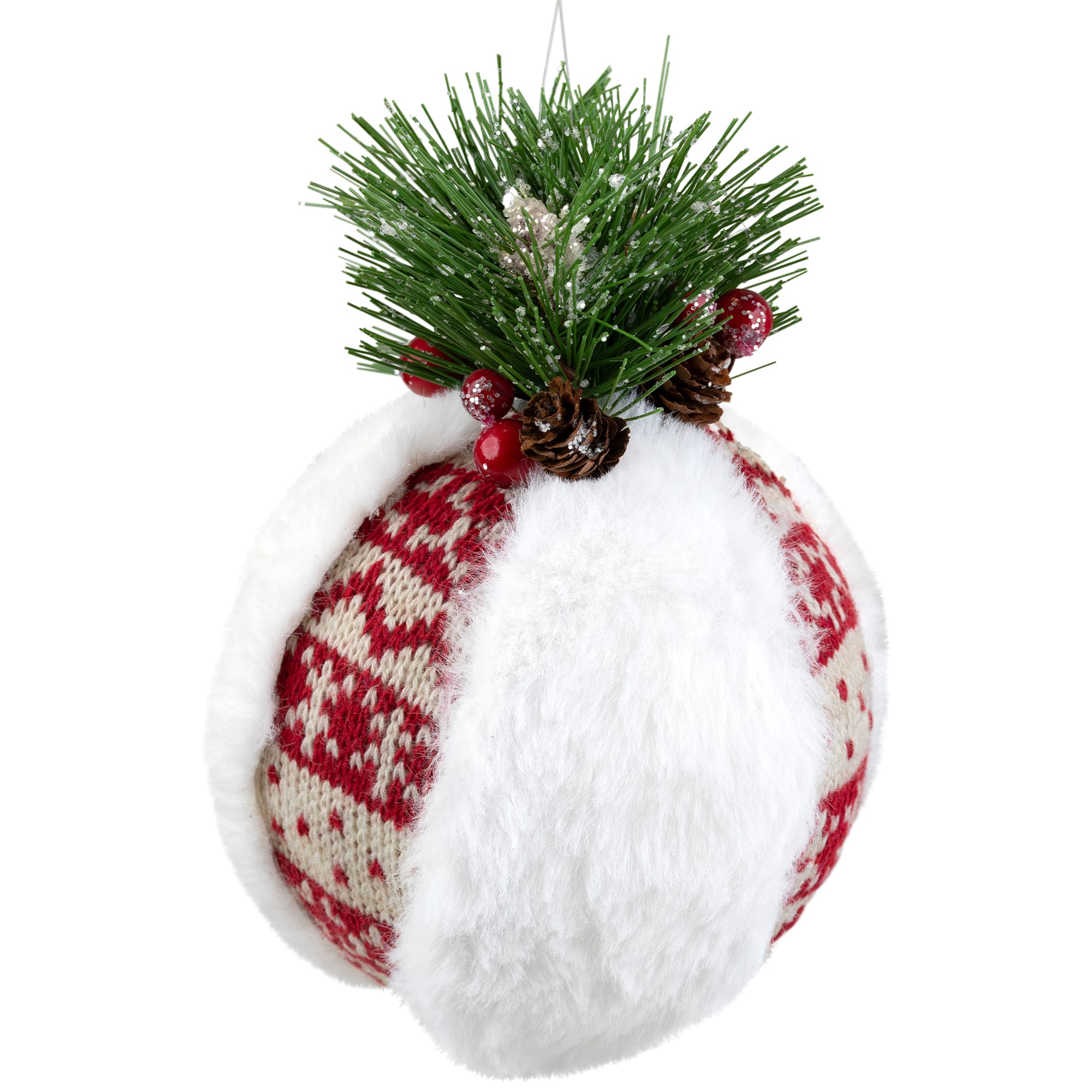 8" Faux Fur and Nordic Print Christmas Ball Ornament