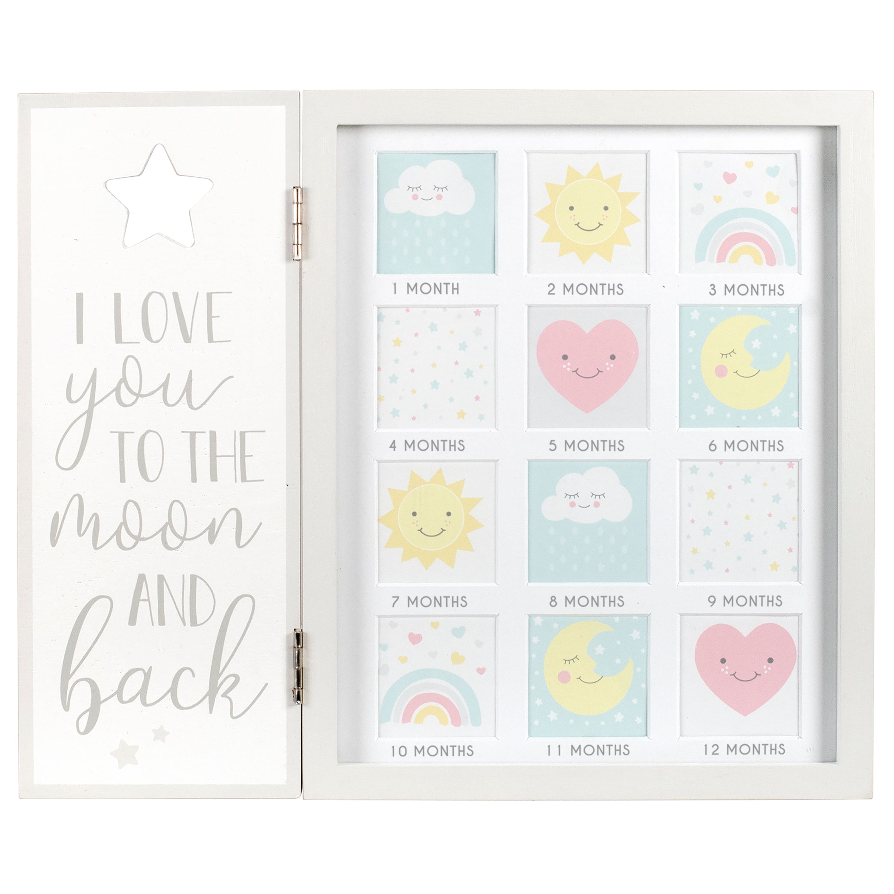Malden International Designs 12 Opening Love You to the Moon & Back 2" x 2" Hinged Baby Collage Frame