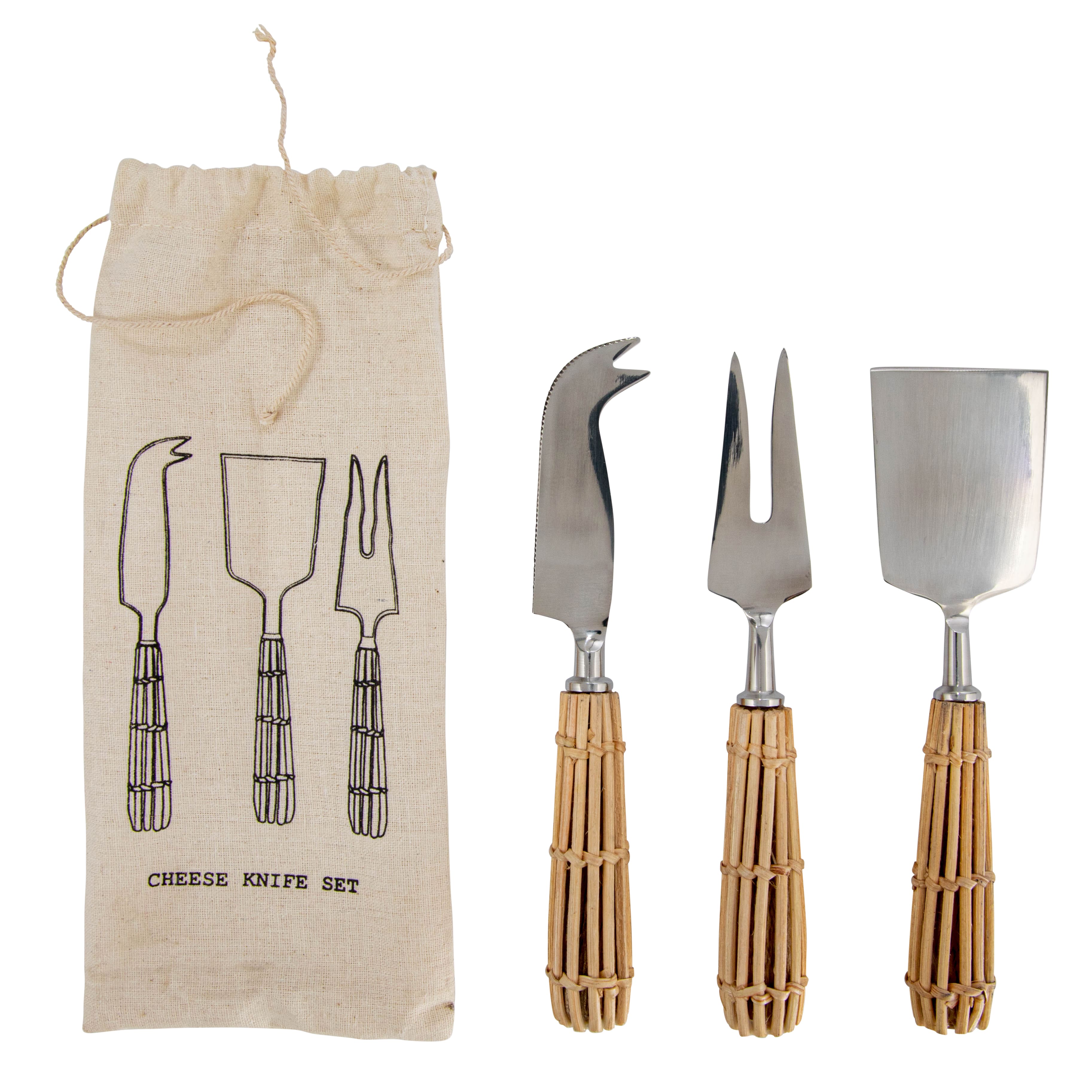 Hello Honey&#xAE; Stainless Steel Charcuterie Knife Set with Rattan Wrapped Handles