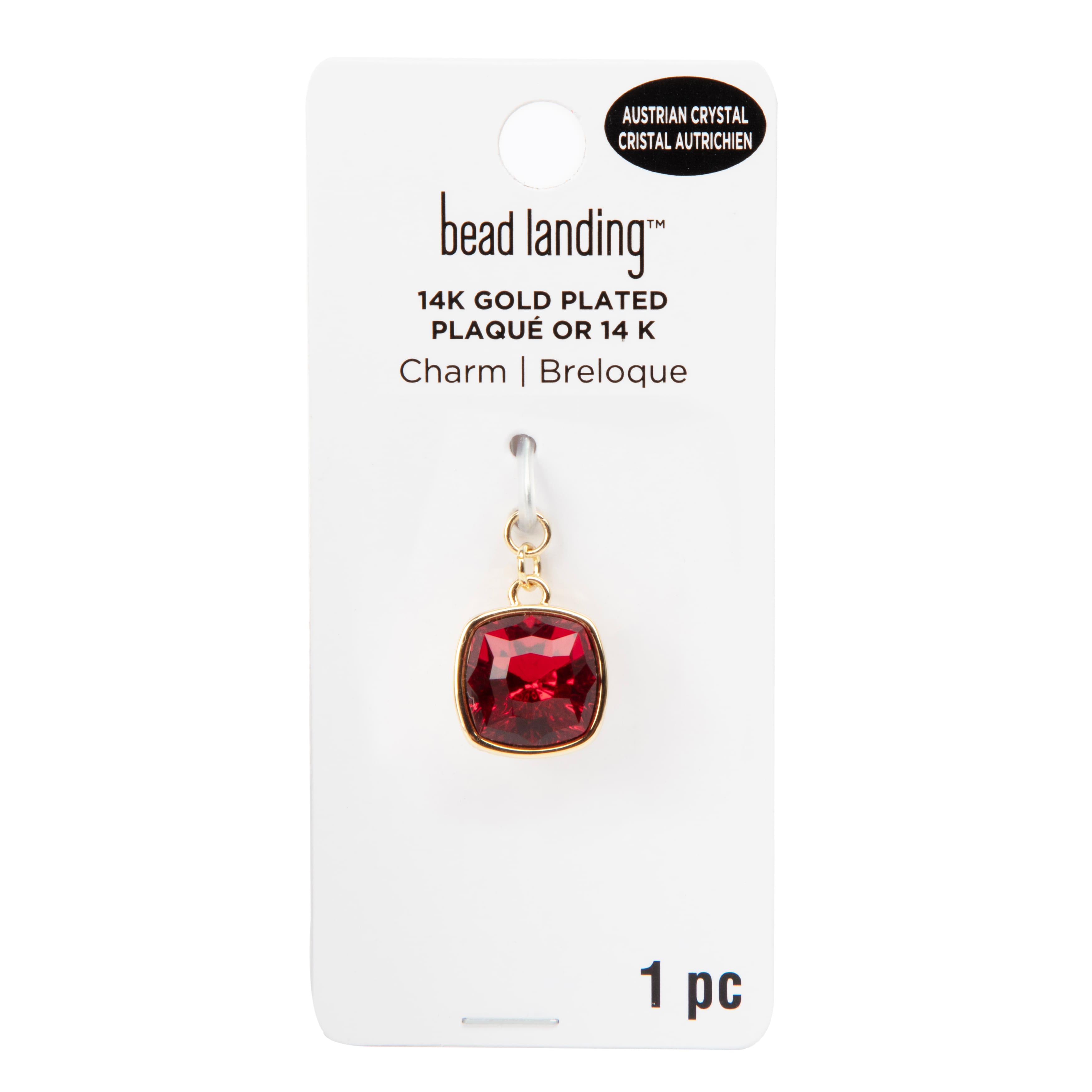 6 Pack: 14K Gold Plated Scarlet Austrian Crystal Square Cut Charm by Bead Landing&#x2122;